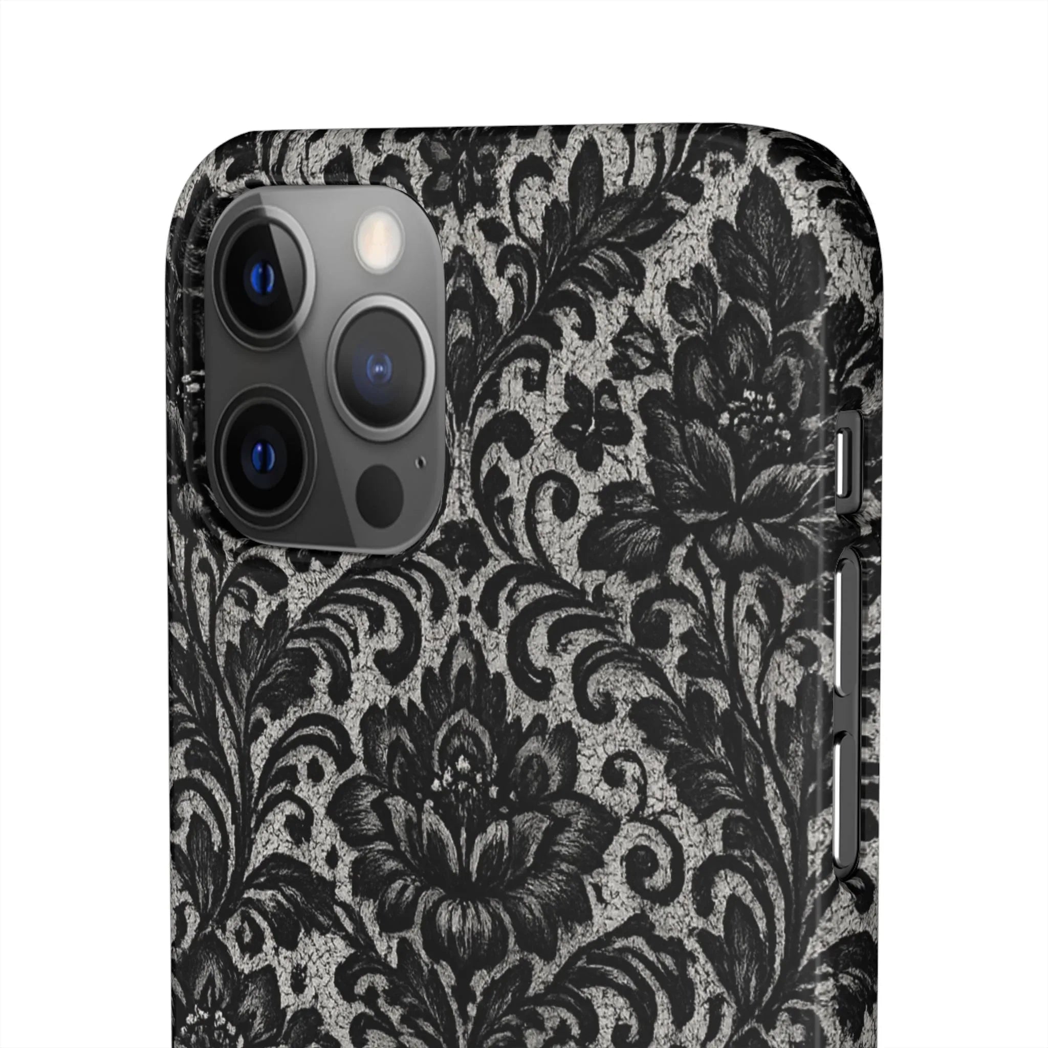Black Damask Floral Phone Case for iPhone 11-17 and Galaxy S20-S25 - KARARMDESIGN