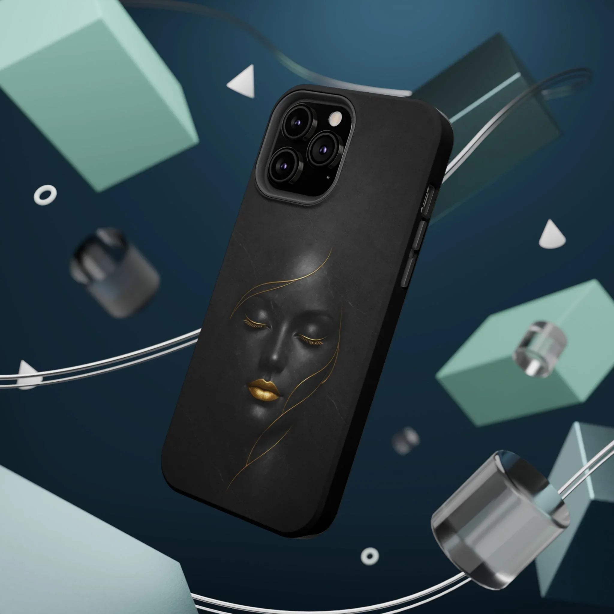 Black Gold Face Phone Case for iPhone 13-17 - KARARMDESIGN