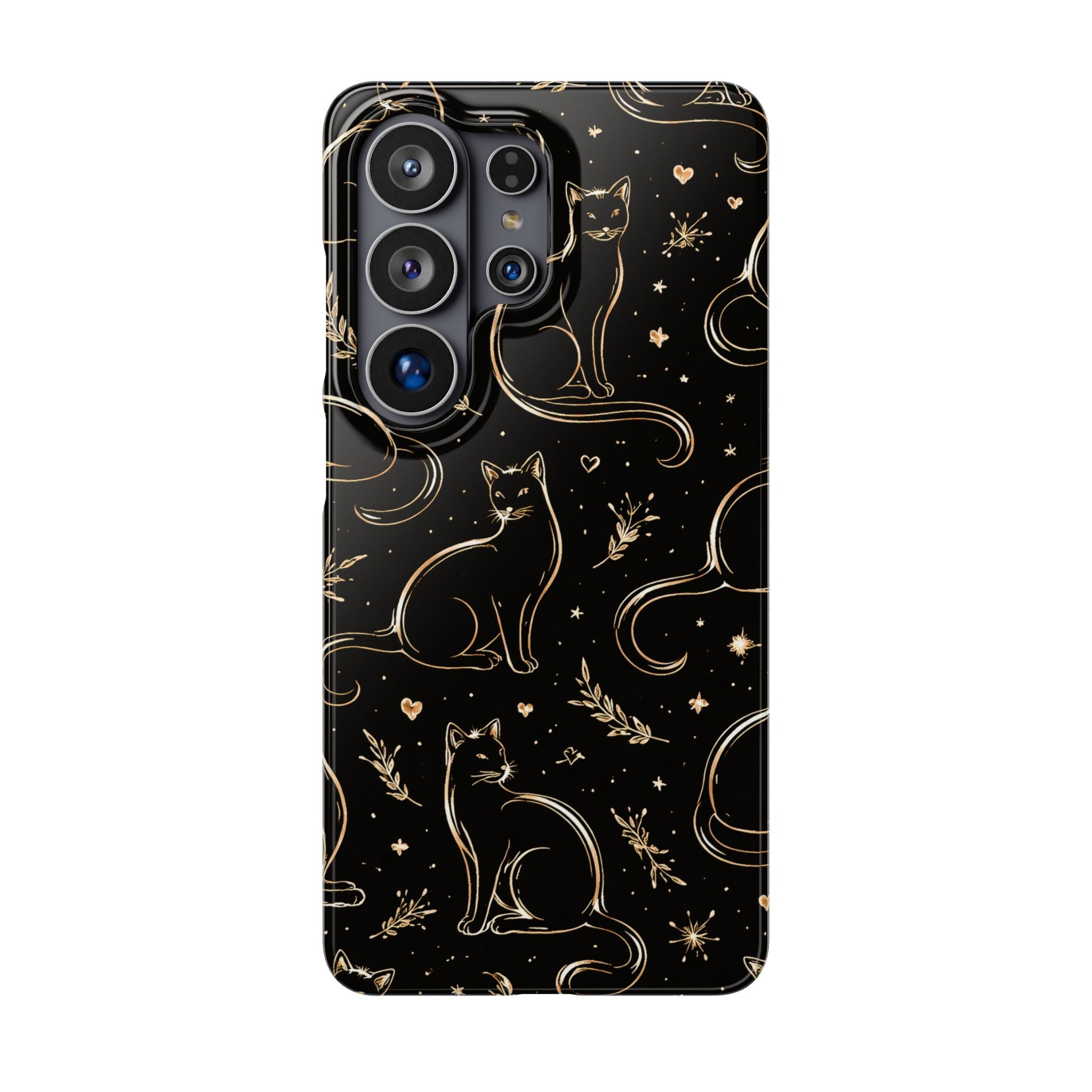 Golden Cat Pattern Phone Case for iPhone 11-17 and Galaxy S20-S26