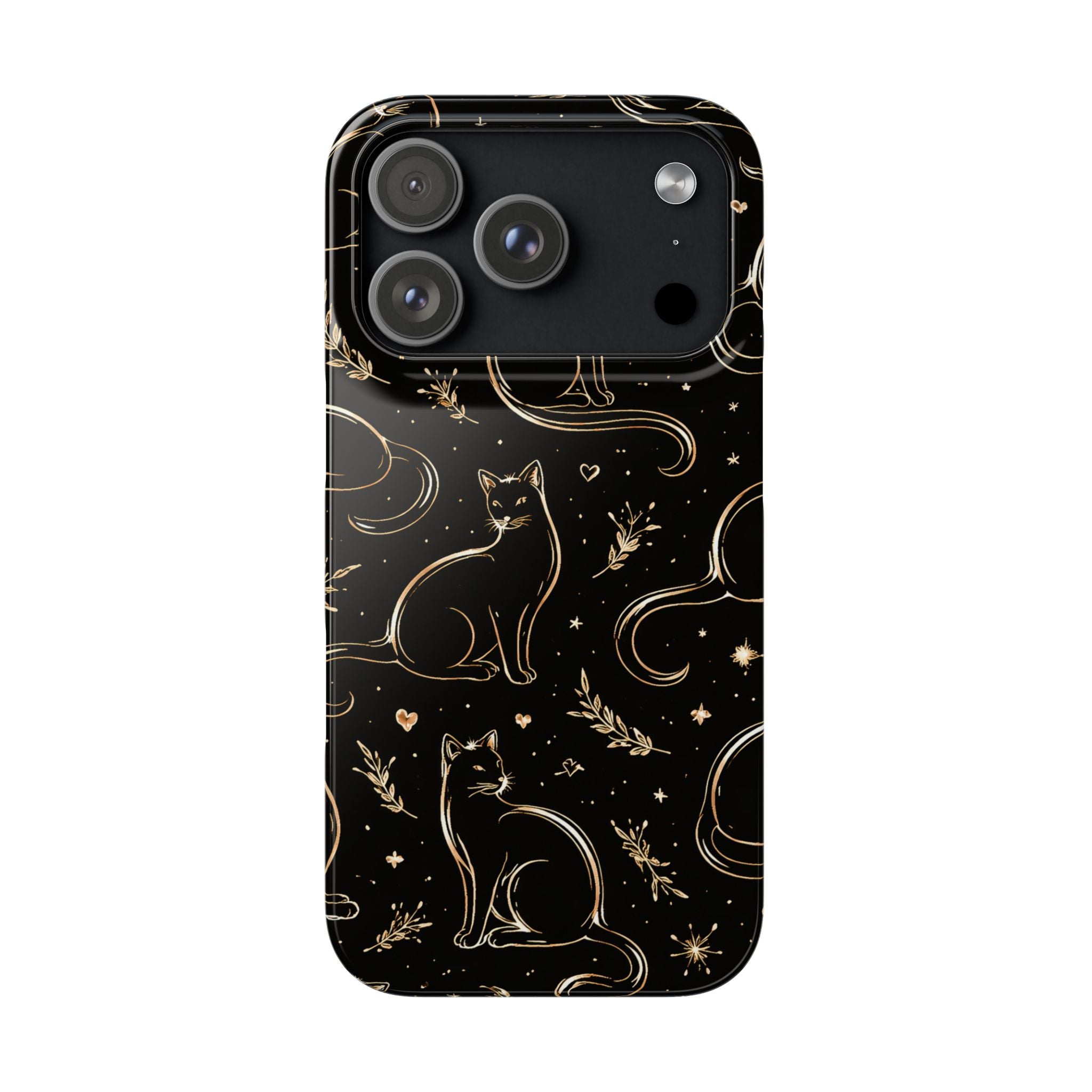 Golden Cat Pattern Phone Case for iPhone 11-17 and Galaxy S20-S26