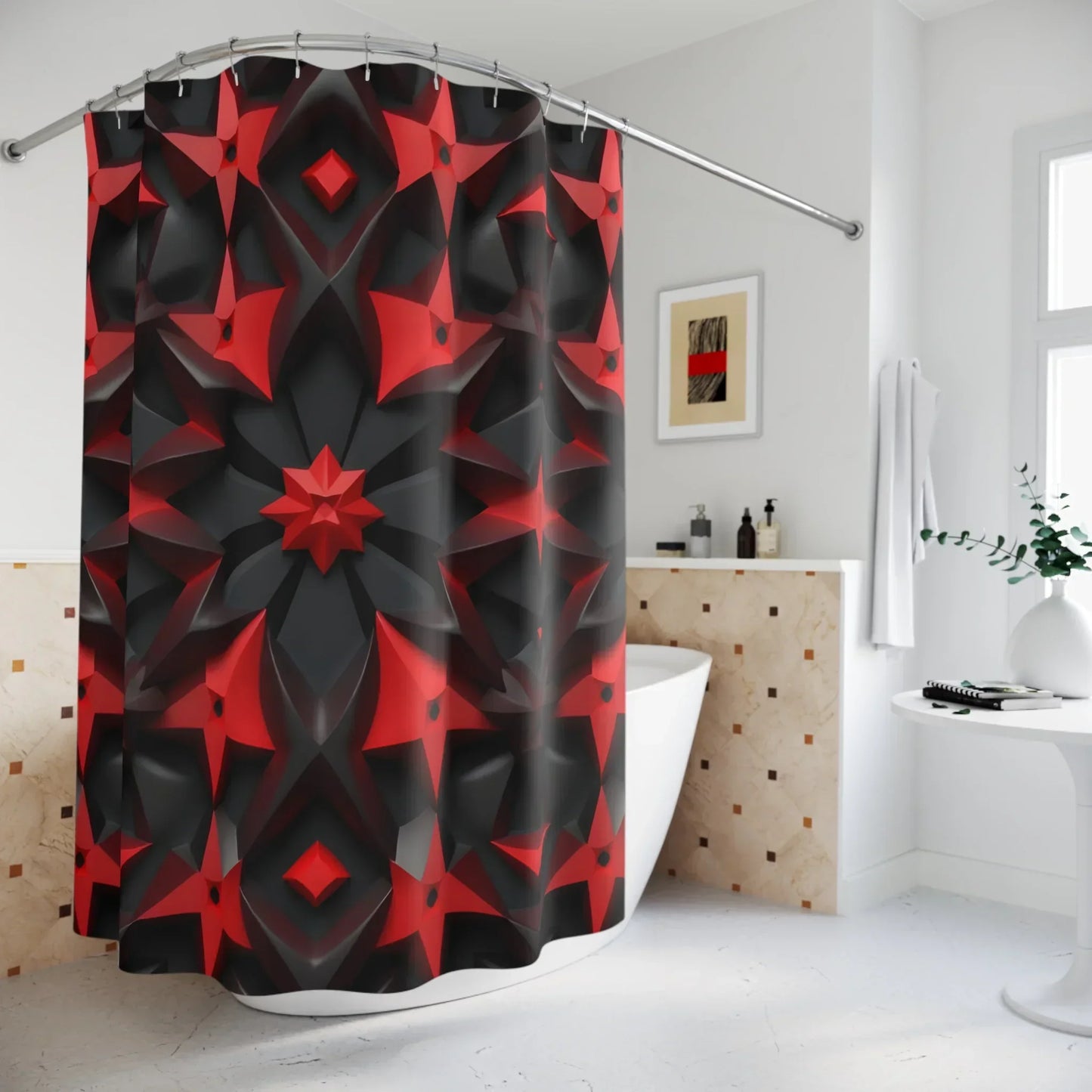 Black and Red Geometric Shower Curtain - KarArmDesign