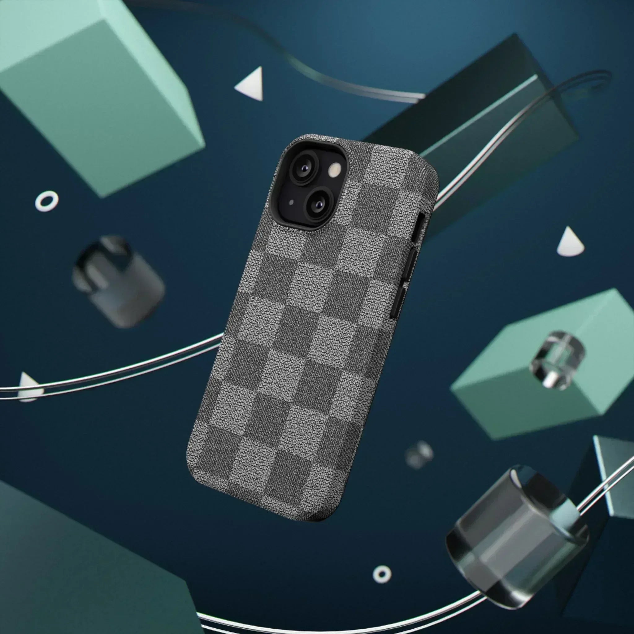 Gray Checkered Phone Case for iPhone 12-16 and Galaxy S21-S22 - KARARMDESIGN