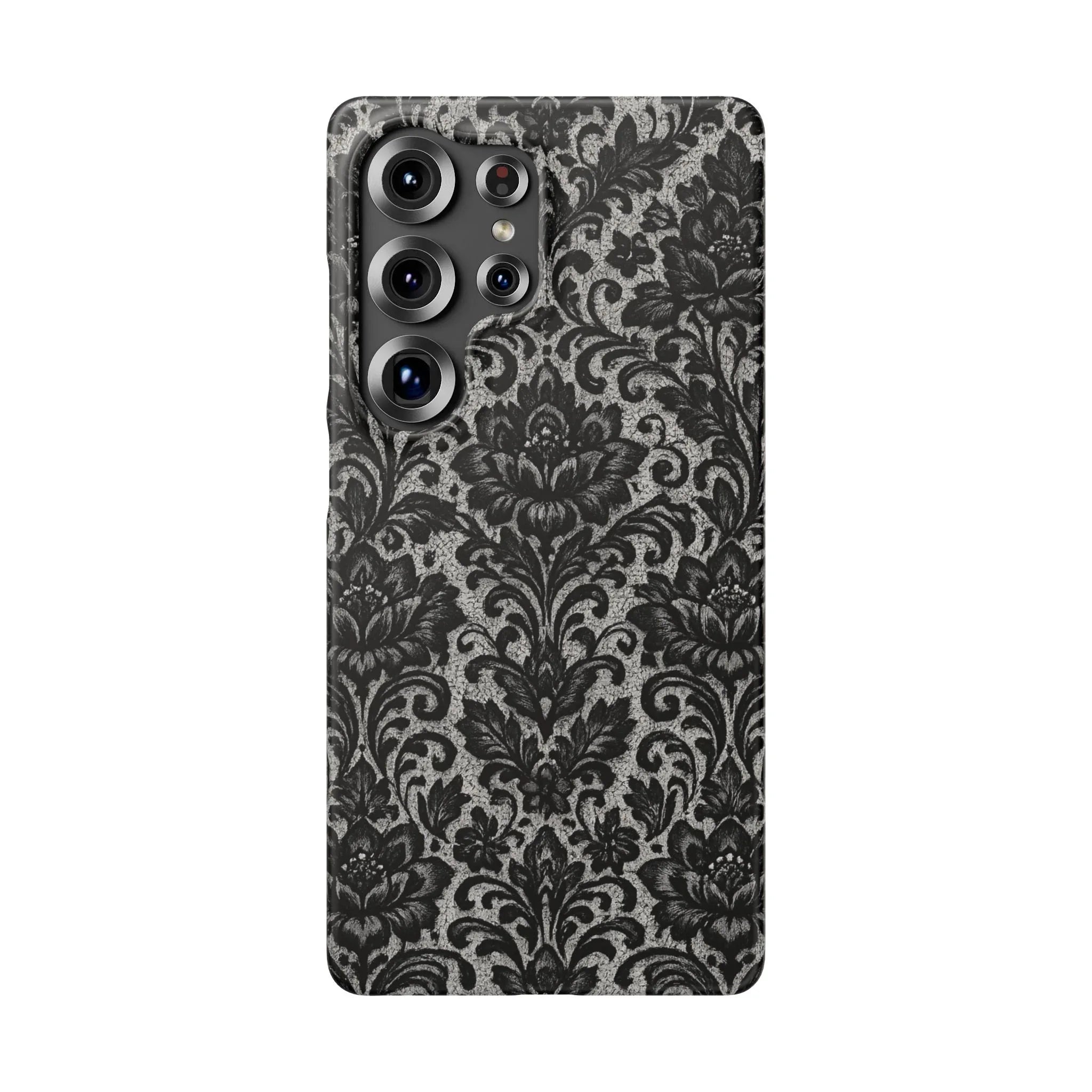 Black Damask Floral Phone Case for iPhone 11-17 and Galaxy S20-S25 - KARARMDESIGN