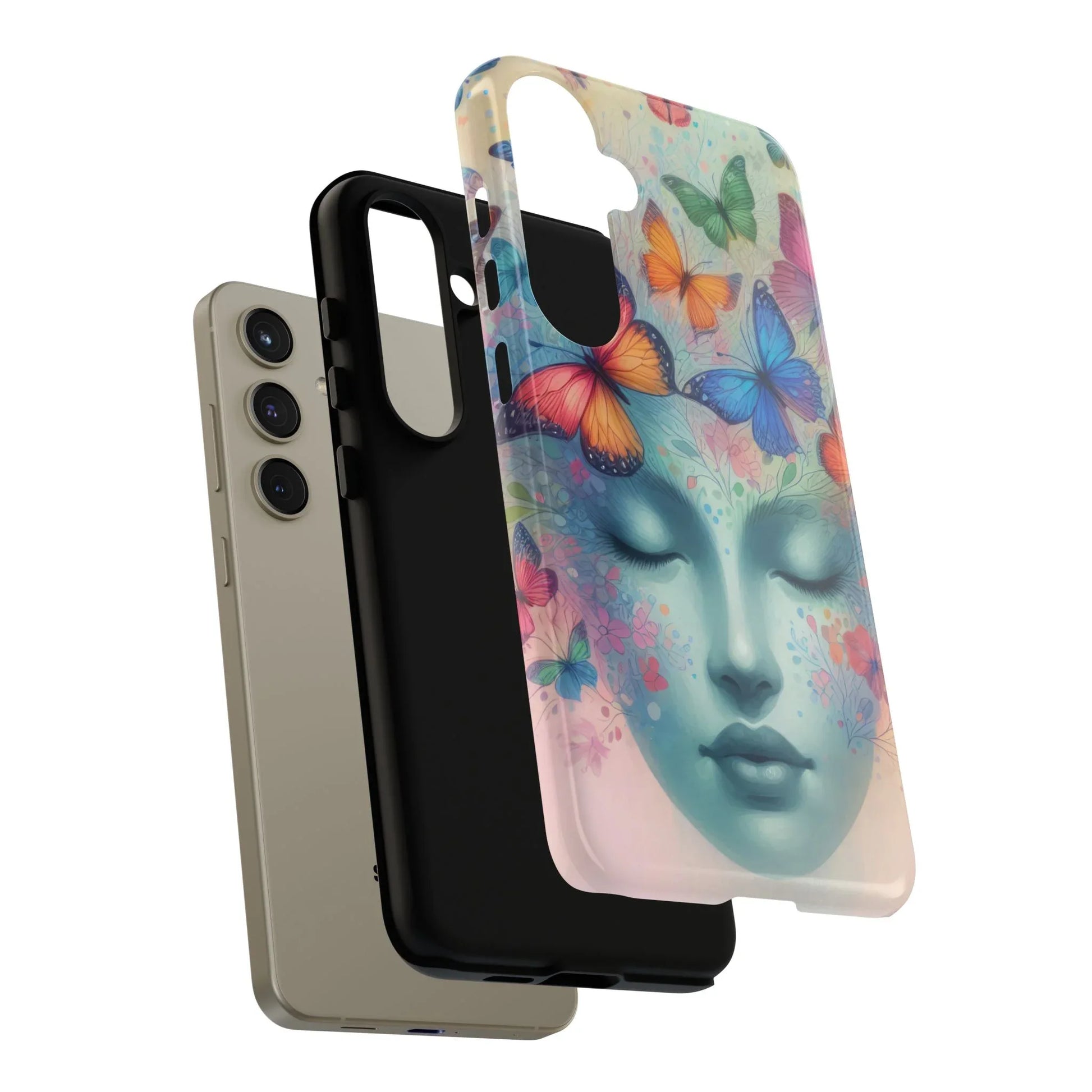 Butterfly Bloom Dreamy Woman Phone Case for Galaxy and Pixel - KARARMDESIGN