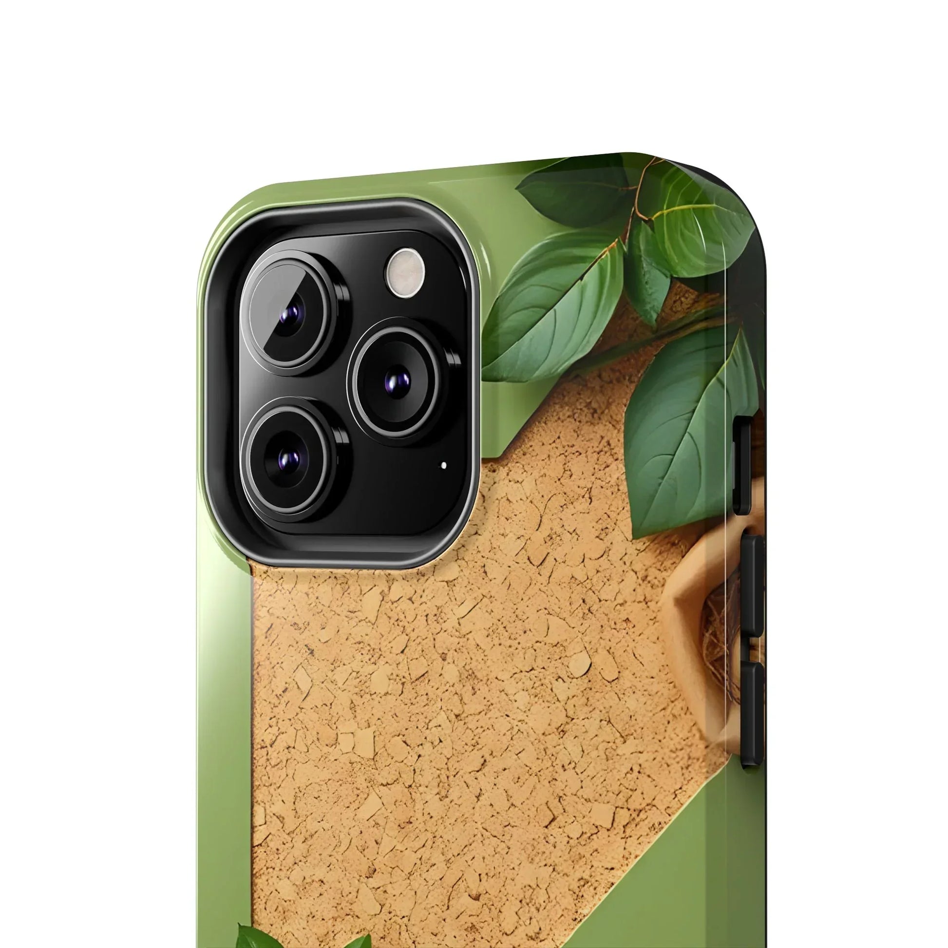 Eco-Inspired Tough Phone Case – Cork Texture with Leaf & Seed Design for iPhone 7-16 and Samsung Galaxy S21-S24 - KarArmDesign
