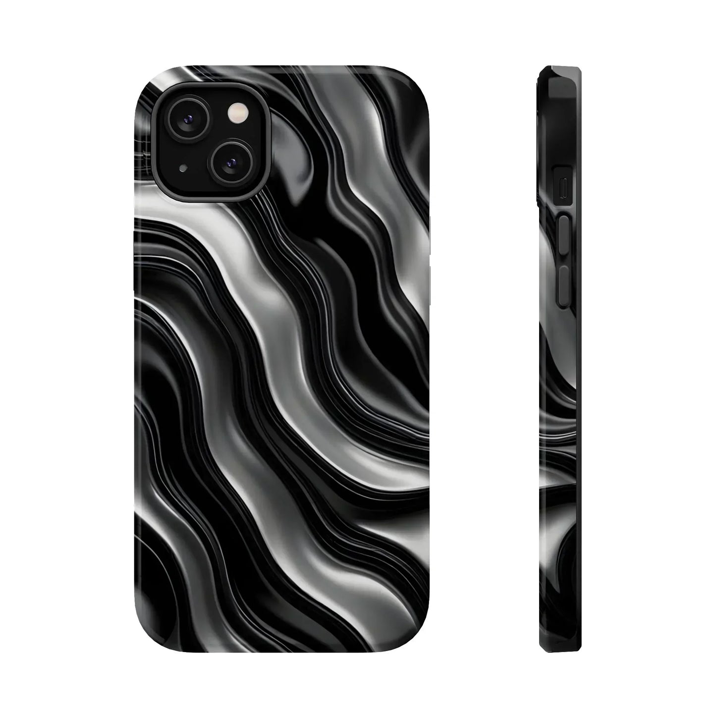 Wavy Illusion Black & Silver MagSafe® Tough Phone Case - KarArmDesign