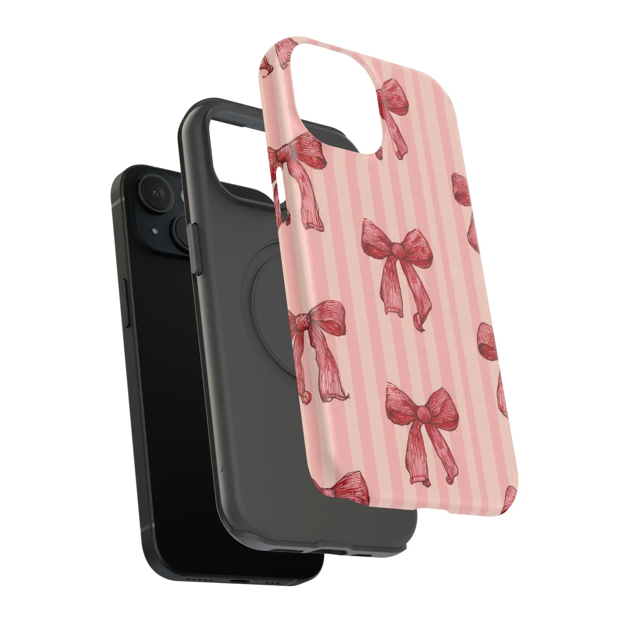 Red Bow Stripe Phone Case for iPhone 11-17 & Galaxy S21-S22 - KARARMDESIGN
