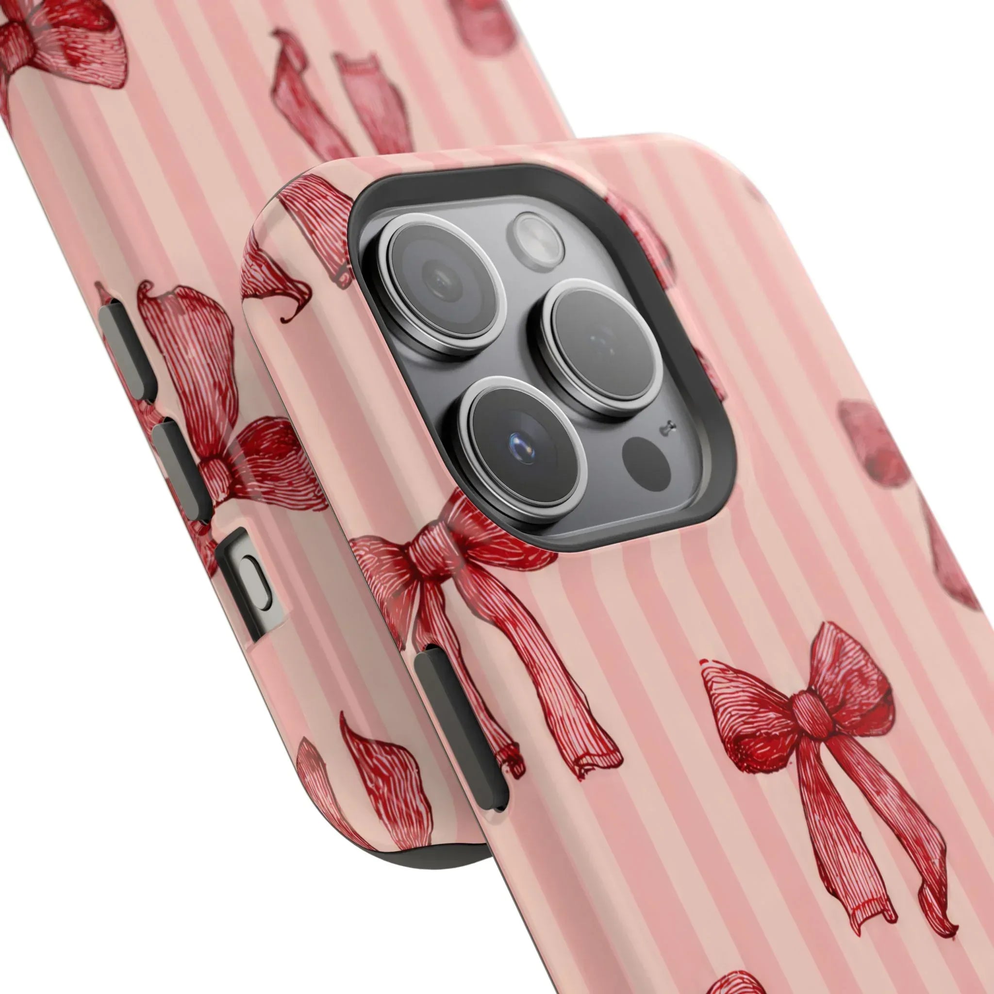 Red Bow Stripe Phone Case for iPhone 11-17 & Galaxy S21-S22 - KARARMDESIGN