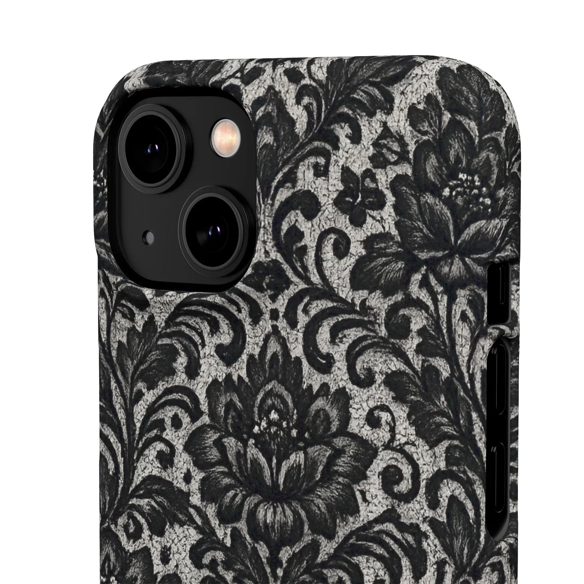 Black Damask Floral Phone Case for iPhone 11-17 and Galaxy S20-S25 - KARARMDESIGN