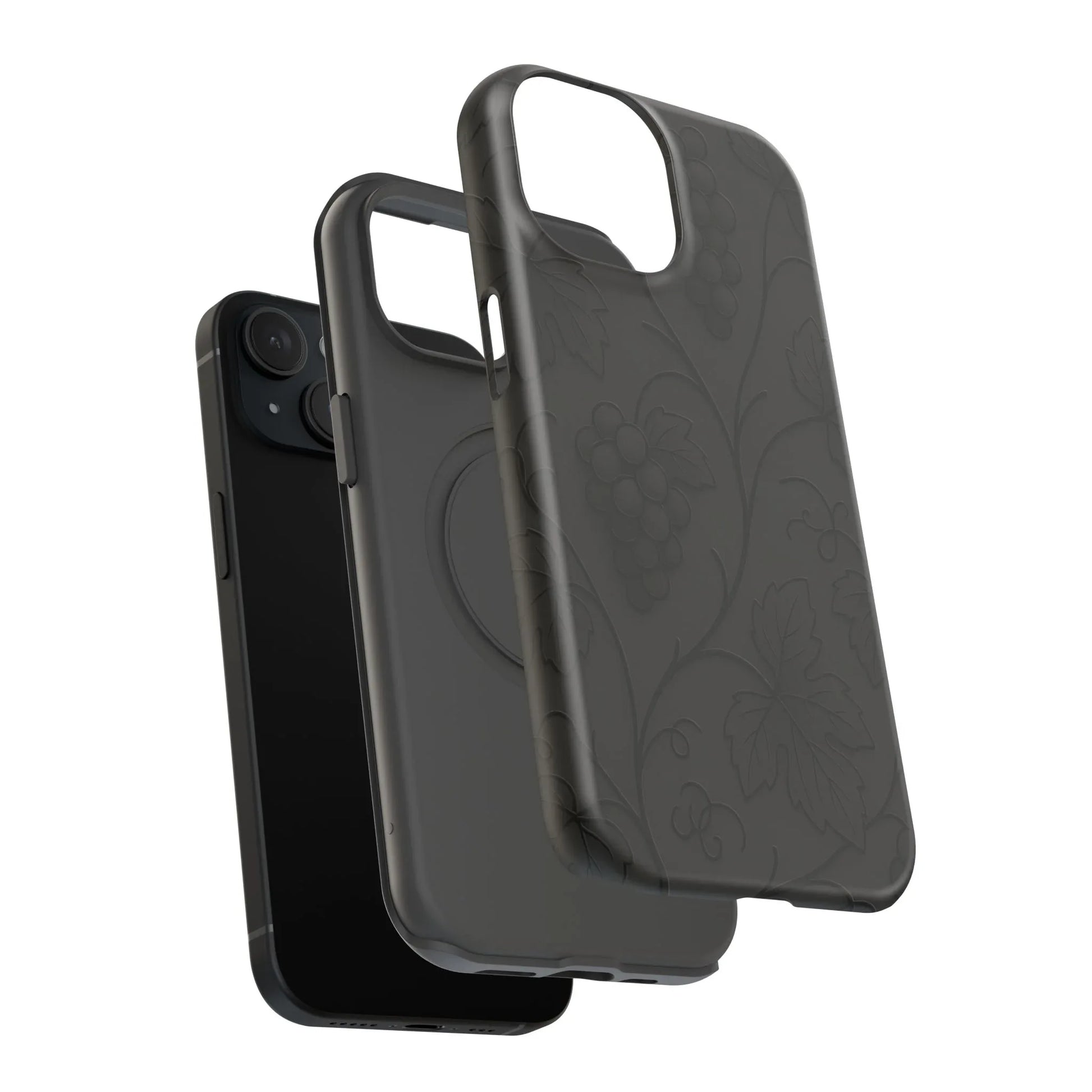 Elegant Embossed Grape Leaf Black Phone Case for iPhone and Galaxy - KARARMDESIGN