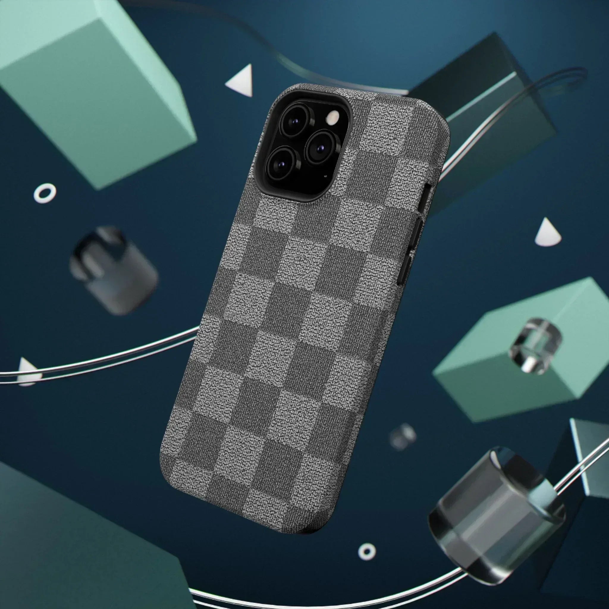 Gray Checkered Phone Case for iPhone 12-16 and Galaxy S21-S22 - KARARMDESIGN