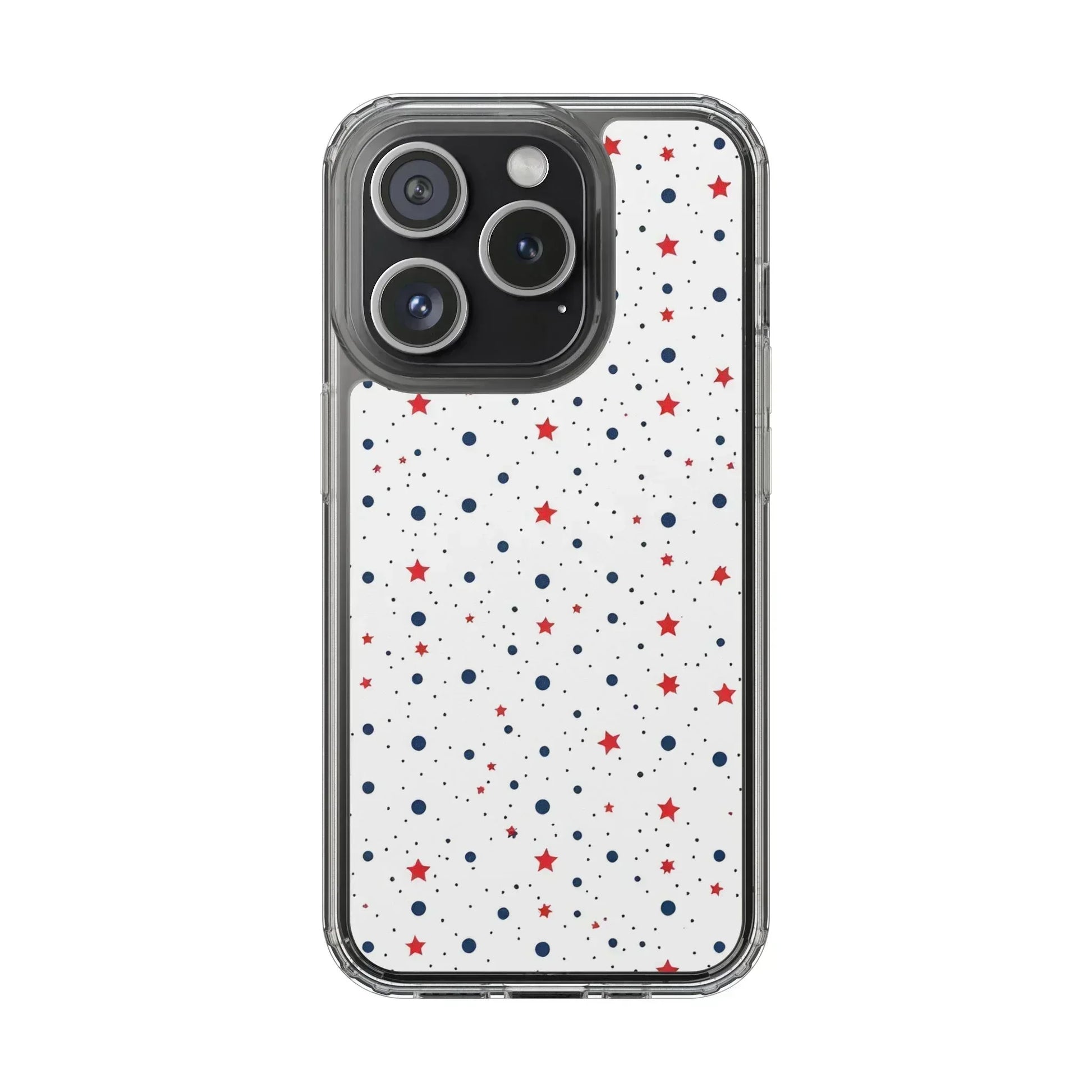 White Phone Case with Red Stars and Blue Polka Dots for iPhone and Galaxy - KARARMDESIGN