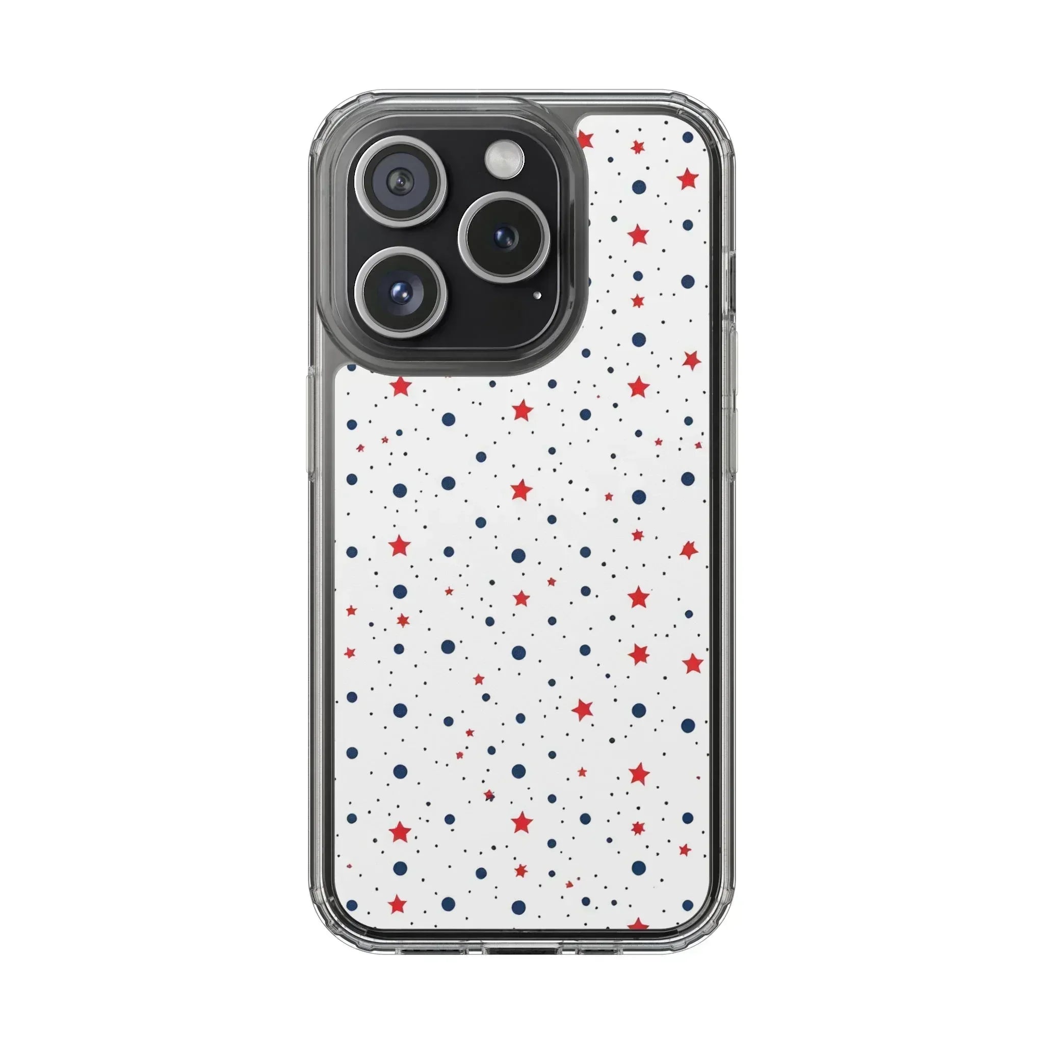 White Phone Case with Red Stars and Blue Polka Dots for iPhone and Galaxy - KARARMDESIGN