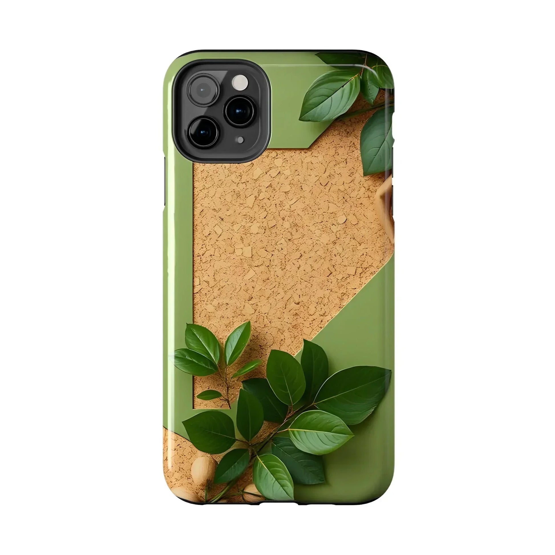 Eco-Inspired Tough Phone Case – Cork Texture with Leaf & Seed Design for iPhone 7-16 and Samsung Galaxy S21-S24 - KarArmDesign