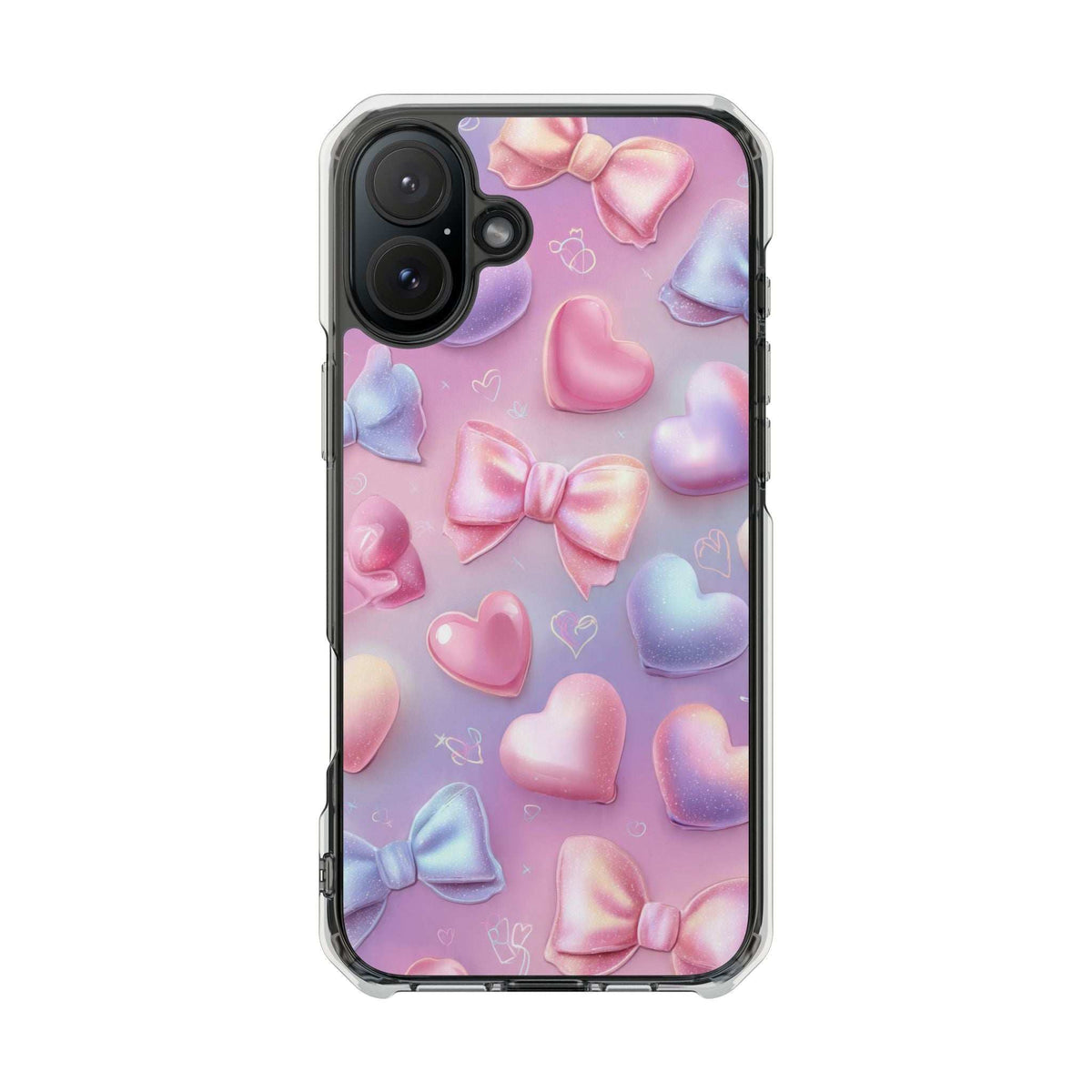 Pastel heart and bow iPhone phone case with clear rim and camera openings