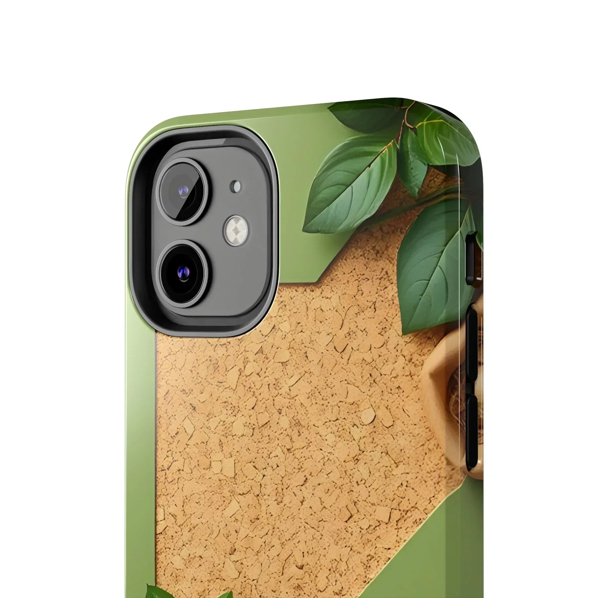 Eco-Inspired Tough Phone Case – Cork Texture with Leaf & Seed Design for iPhone 7-16 and Samsung Galaxy S21-S24 - KarArmDesign