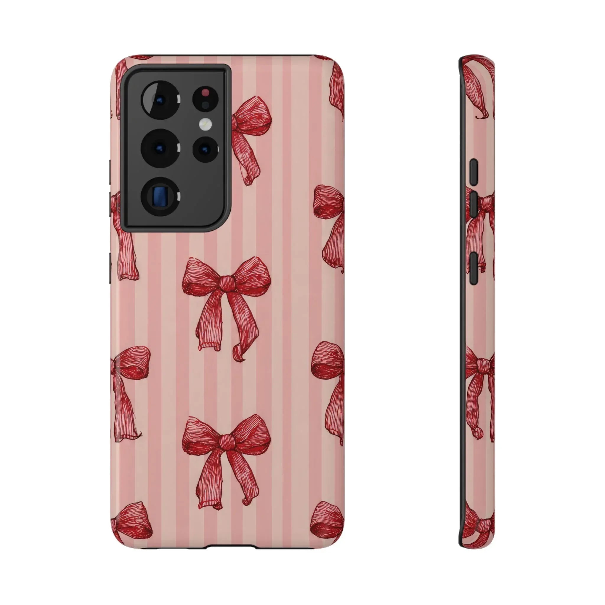 Red Bow Stripe Phone Case for iPhone 11-17 & Galaxy S21-S22 - KARARMDESIGN