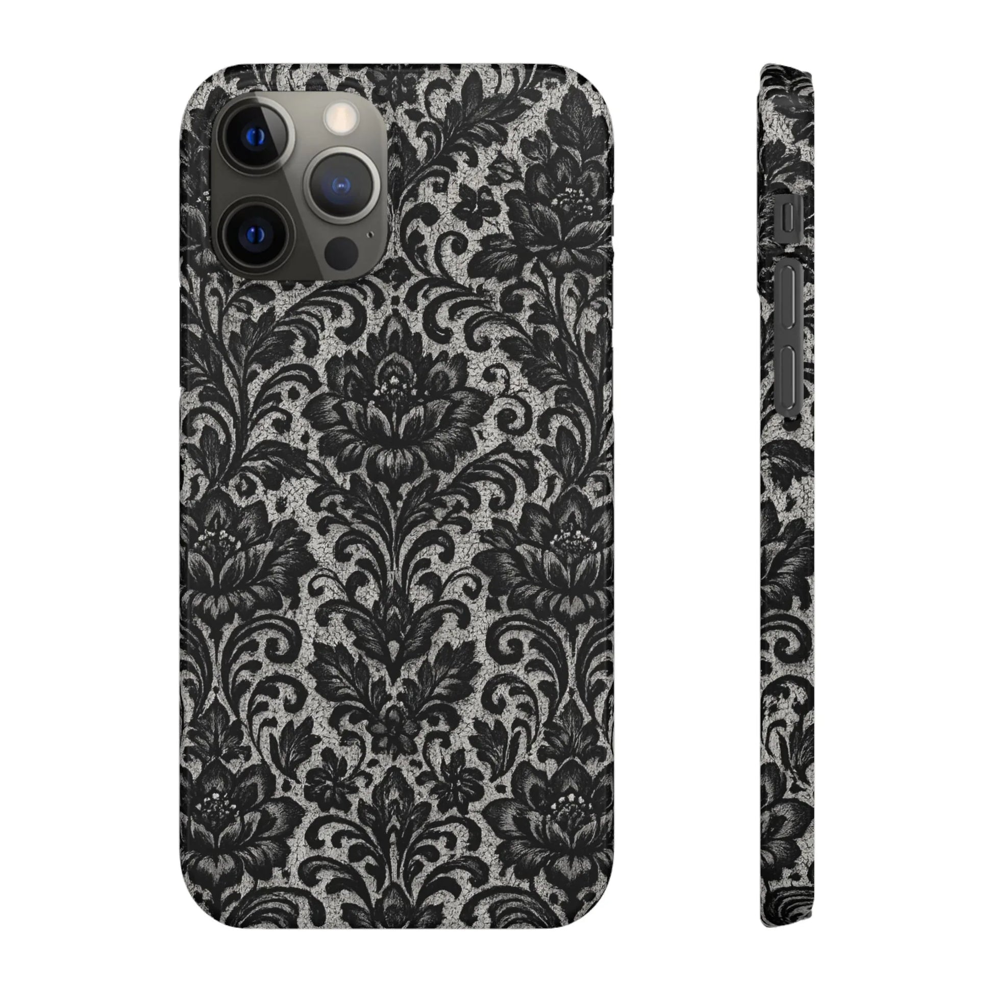 Black Damask Floral Phone Case for iPhone 11-17 and Galaxy S20-S25 - KARARMDESIGN
