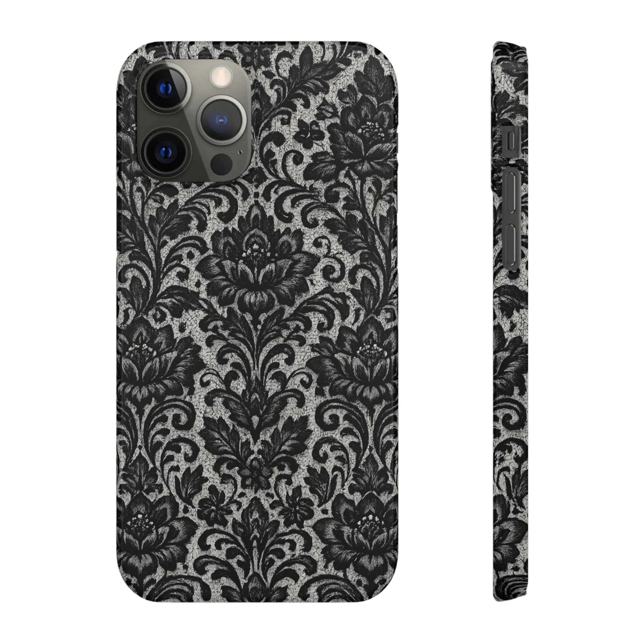 Black Damask Floral Phone Case for iPhone 11-17 and Galaxy S20-S25 - KARARMDESIGN