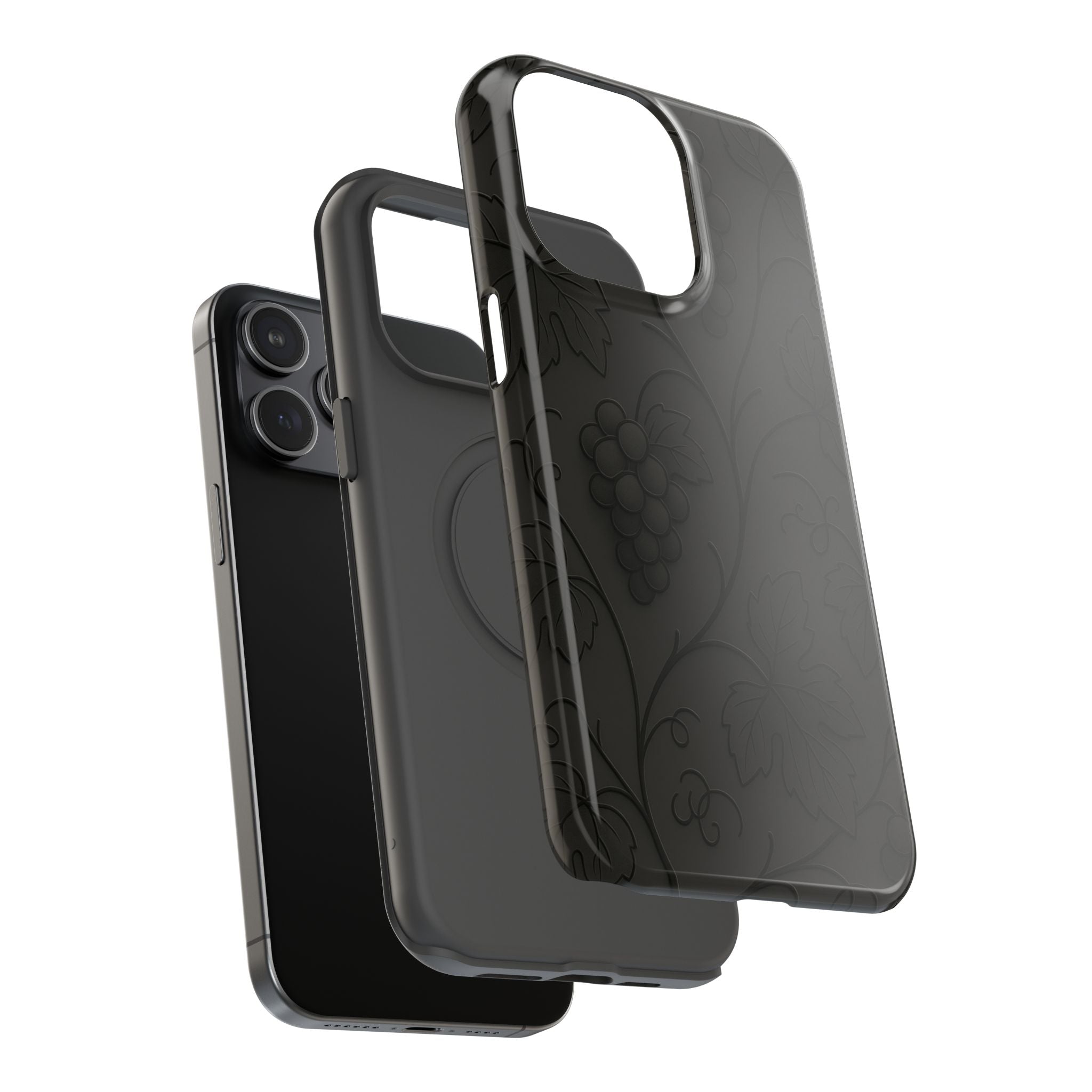 Embossed Grape Leaf Phone Case – Elegant Black Design for iPhone & Samsung