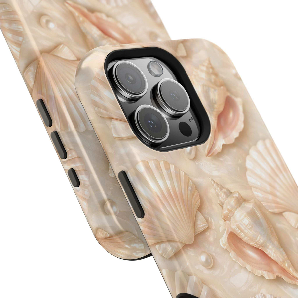 Beige seashell phone case with MagSafe camera lens protection