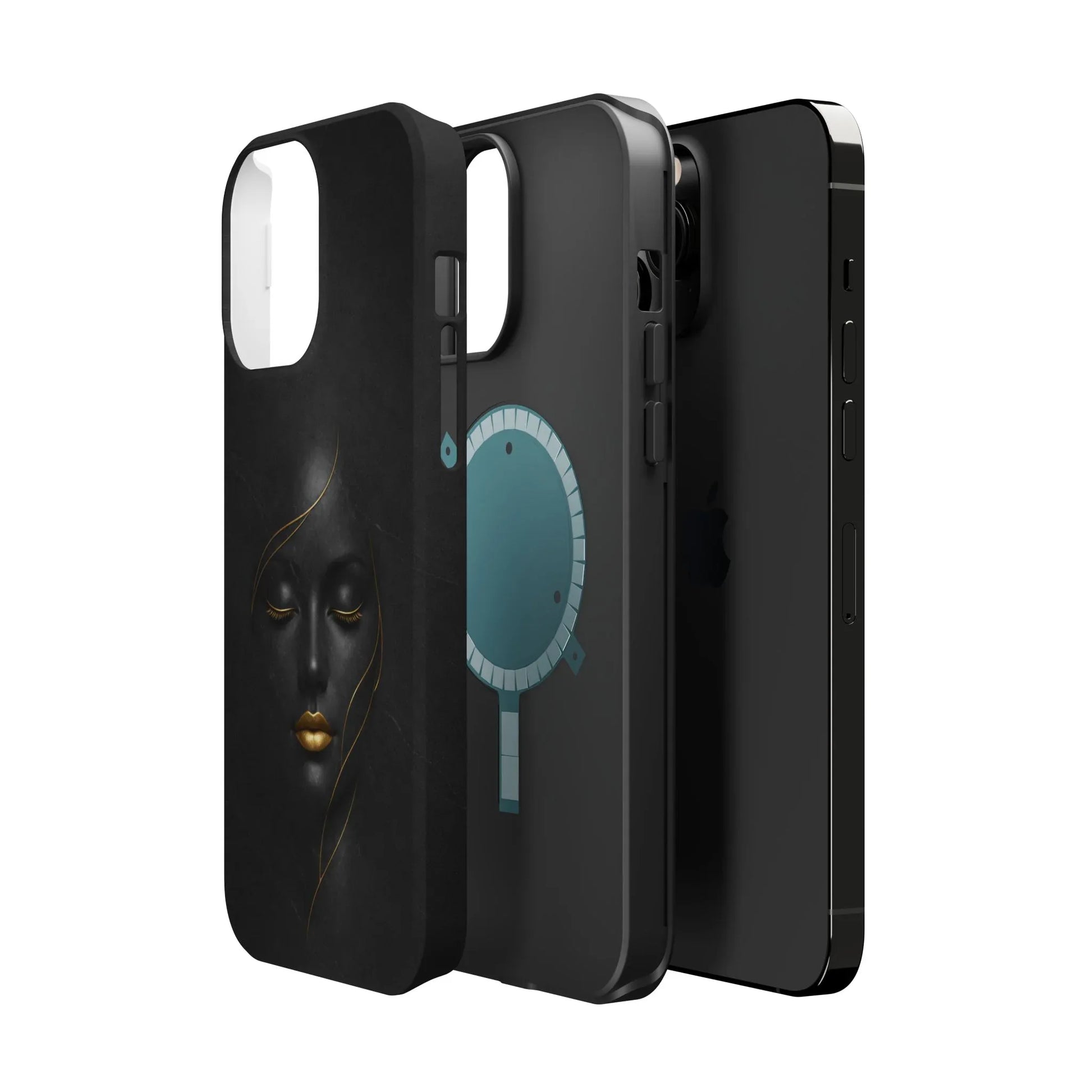 Black Gold Face Phone Case for iPhone 13-17 - KARARMDESIGN