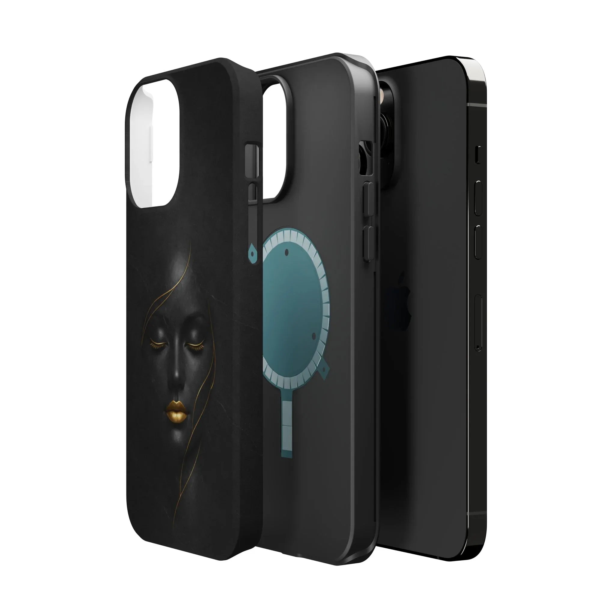Black Gold Face Phone Case for iPhone 13-17 - KARARMDESIGN