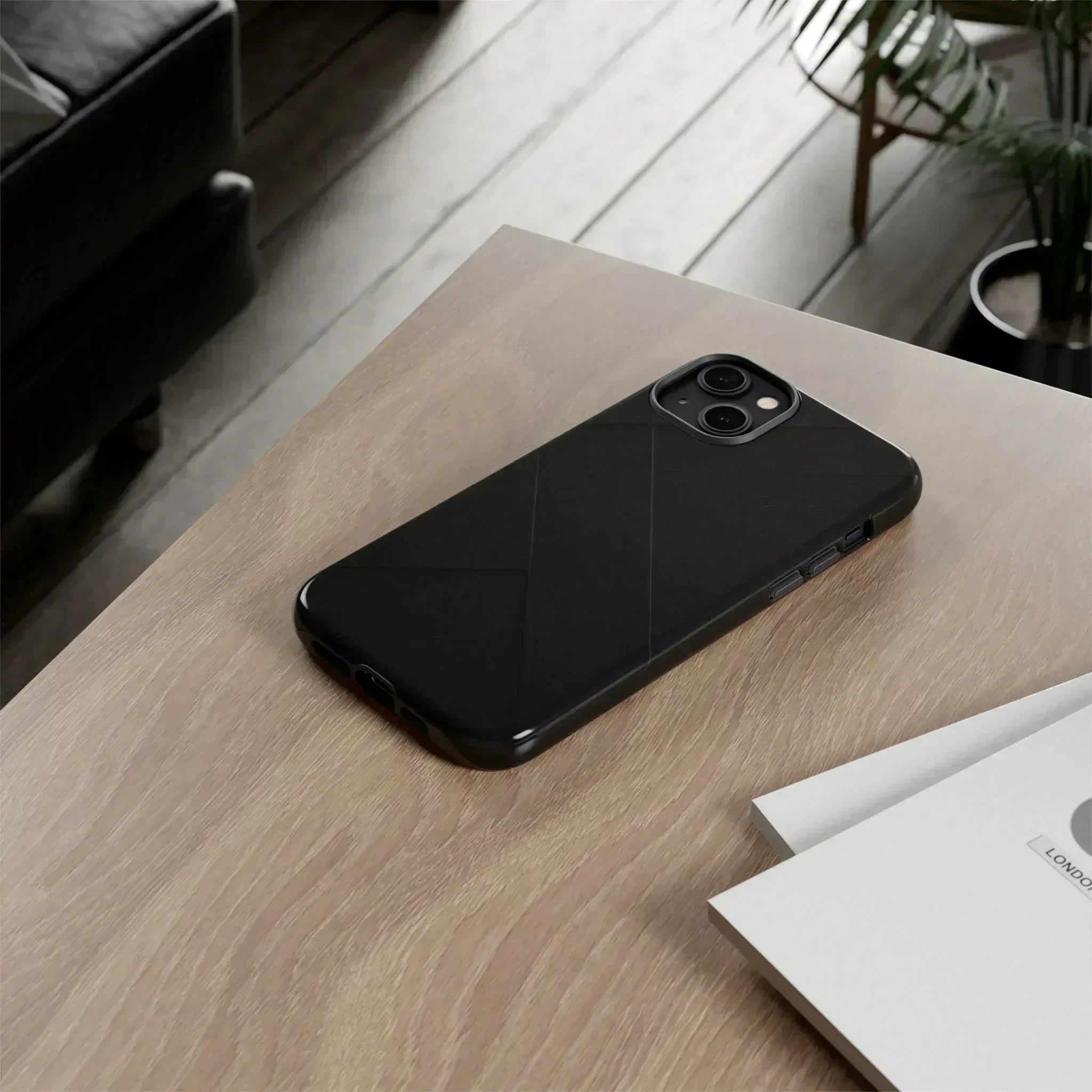 Matte Black Diagonal Line Phone Case for iPhone 8-16 and Galaxy S10-S25 - KARARMDESIGN