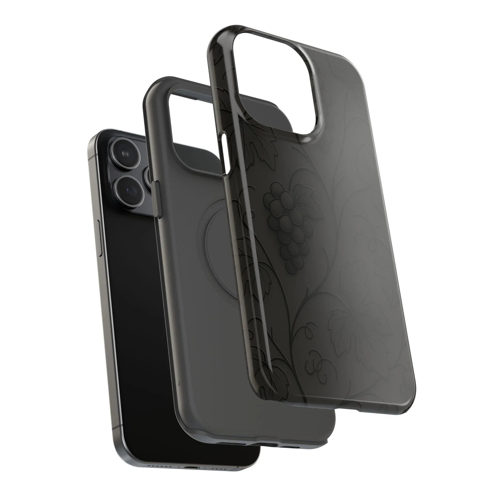 Elegant Embossed Grape Leaf Black Phone Case for iPhone and Galaxy - KARARMDESIGN