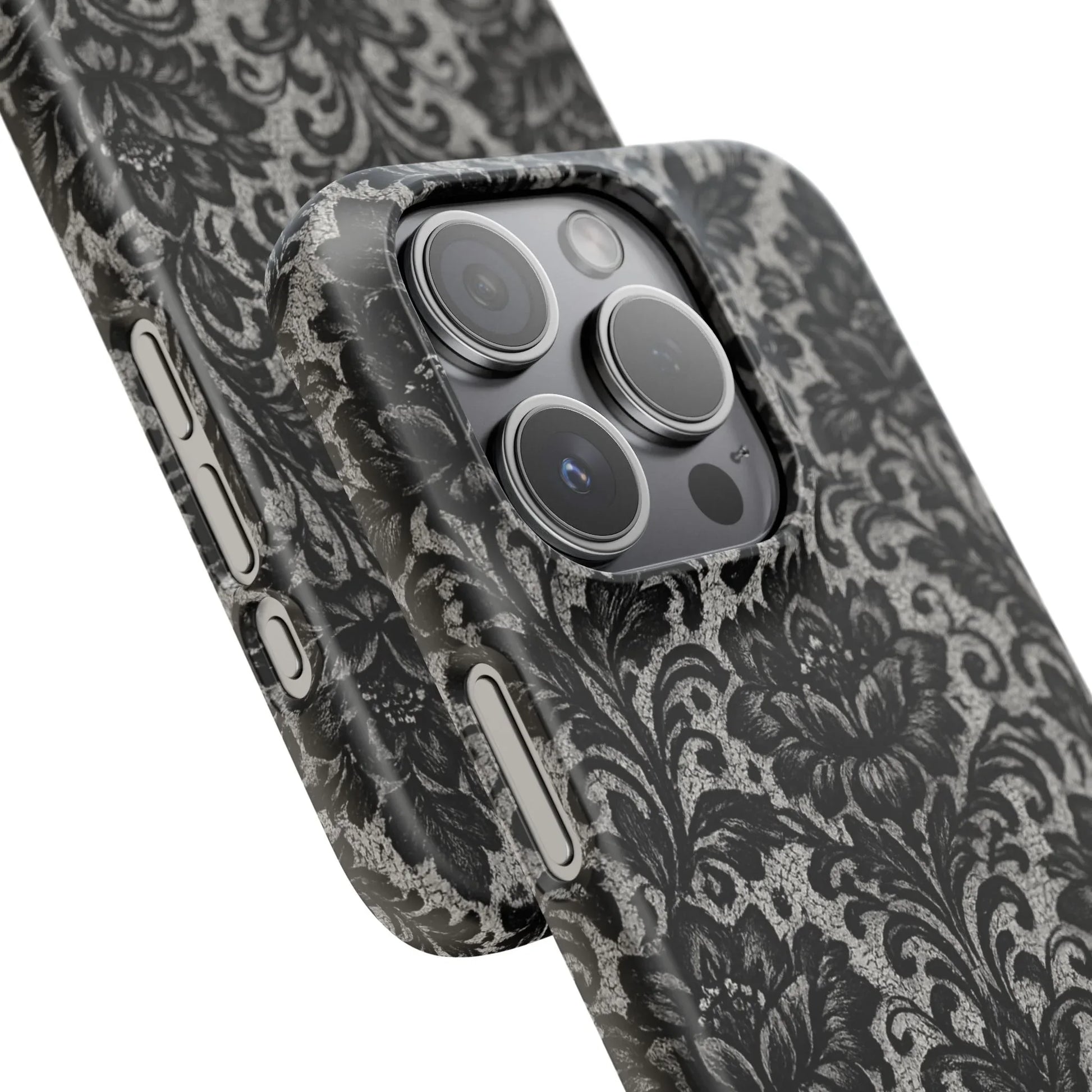 Black Damask Floral Phone Case for iPhone 11-17 and Galaxy S20-S25 - KARARMDESIGN