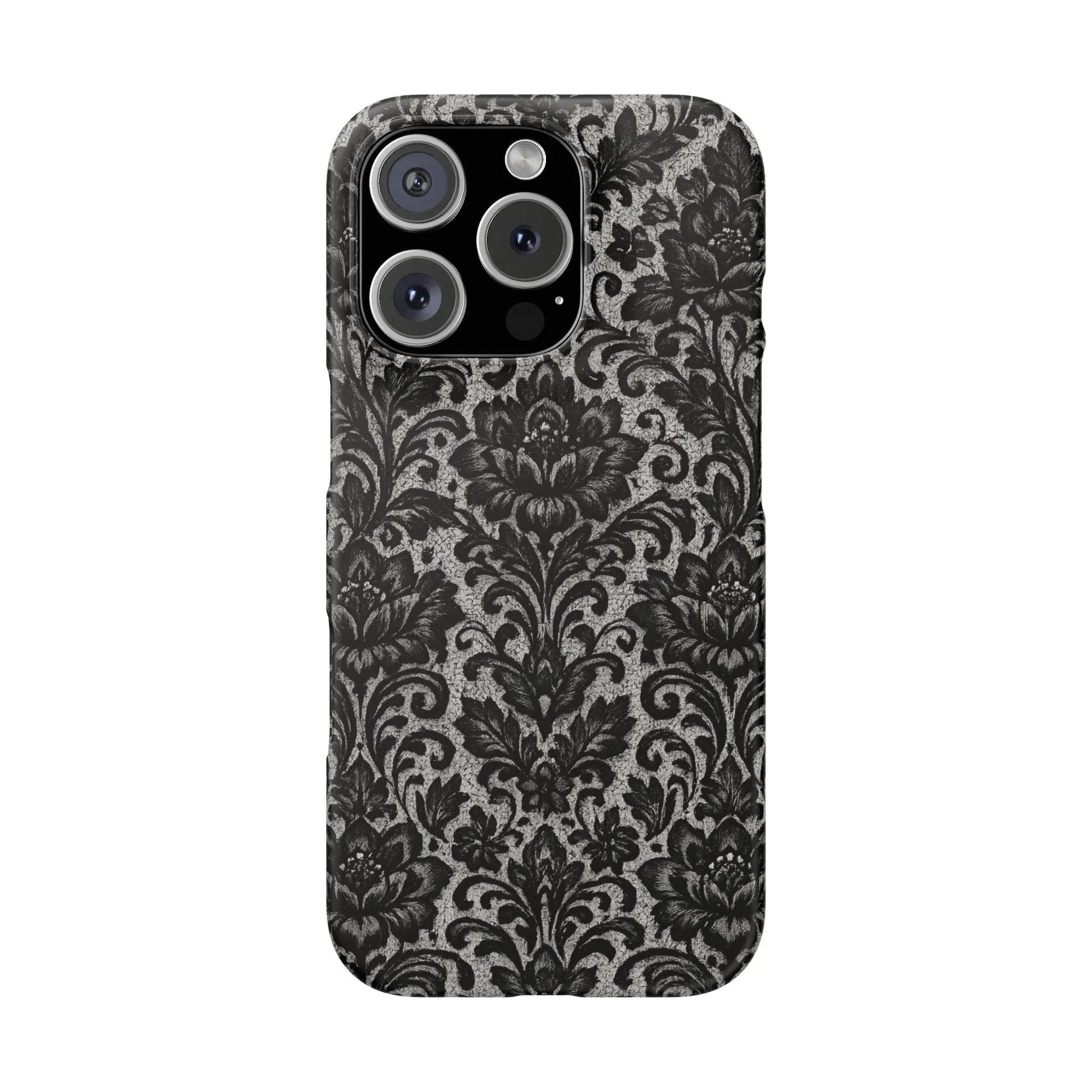 Black Damask Floral Phone Case for iPhone 11-17 and Galaxy S20-S25 - KARARMDESIGN