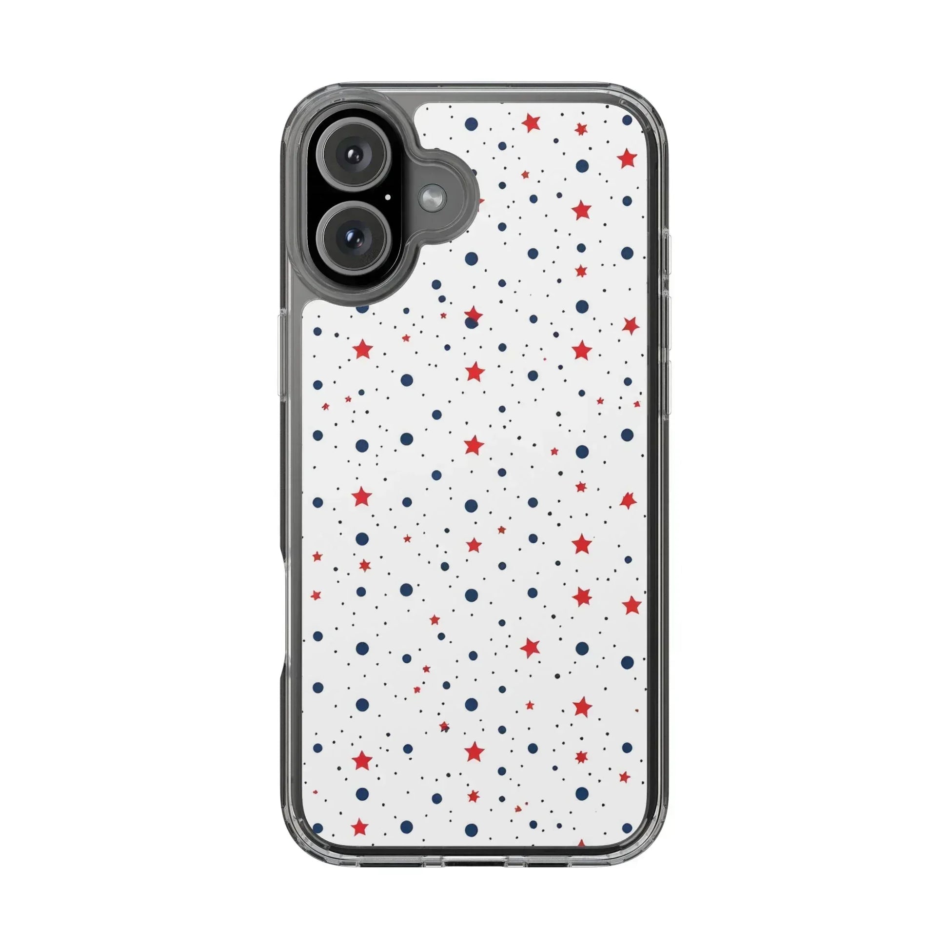 White Phone Case with Red Stars and Blue Polka Dots for iPhone and Galaxy - KARARMDESIGN