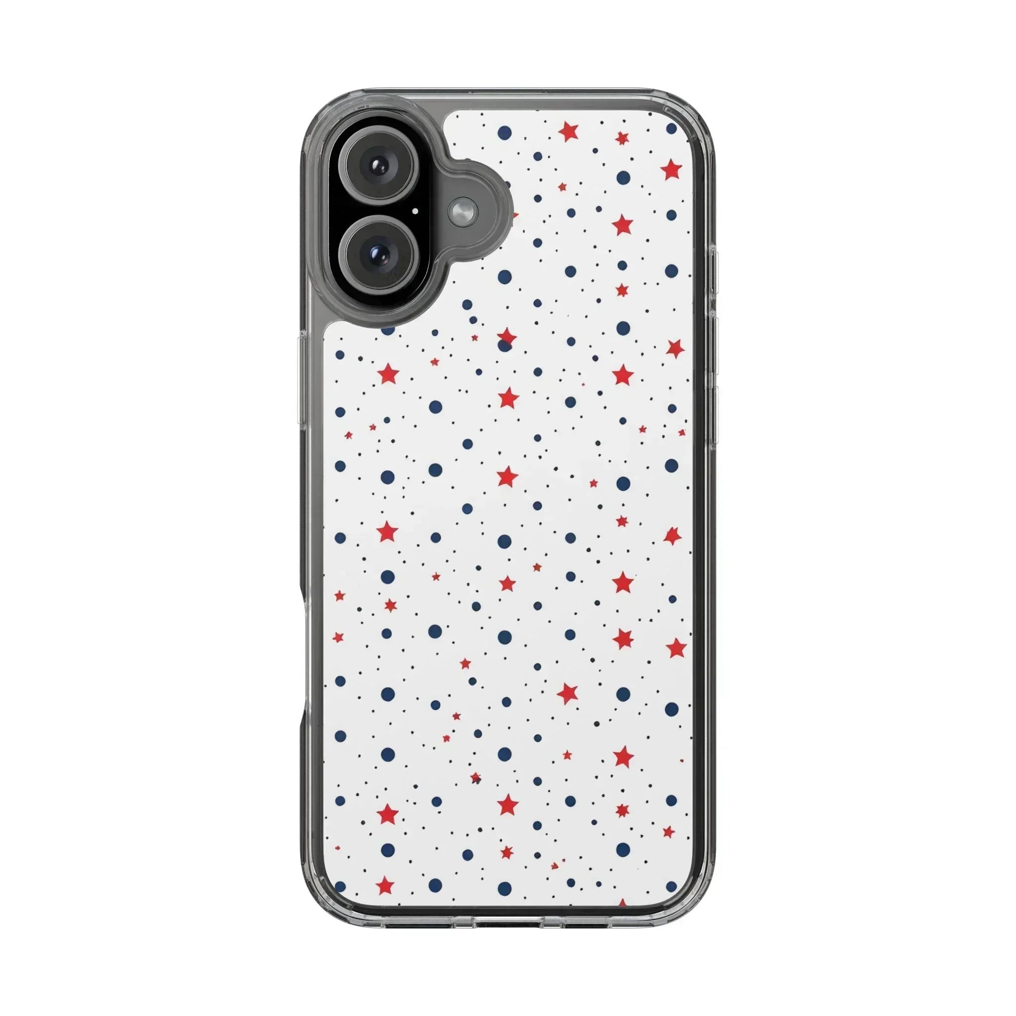 White Phone Case with Red Stars and Blue Polka Dots for iPhone and Galaxy - KARARMDESIGN