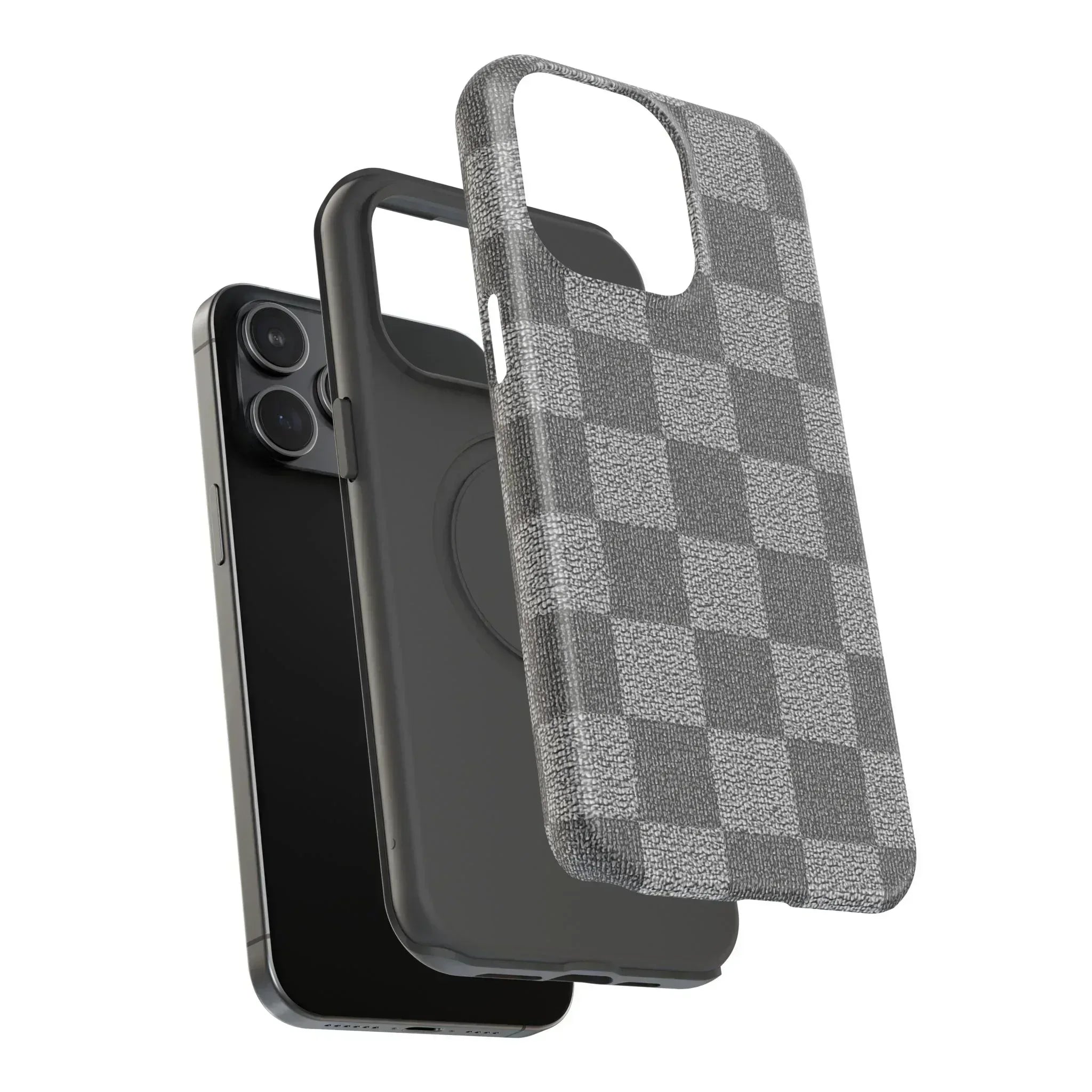 Gray Checkered Phone Case for iPhone 12-16 and Galaxy S21-S22 - KARARMDESIGN