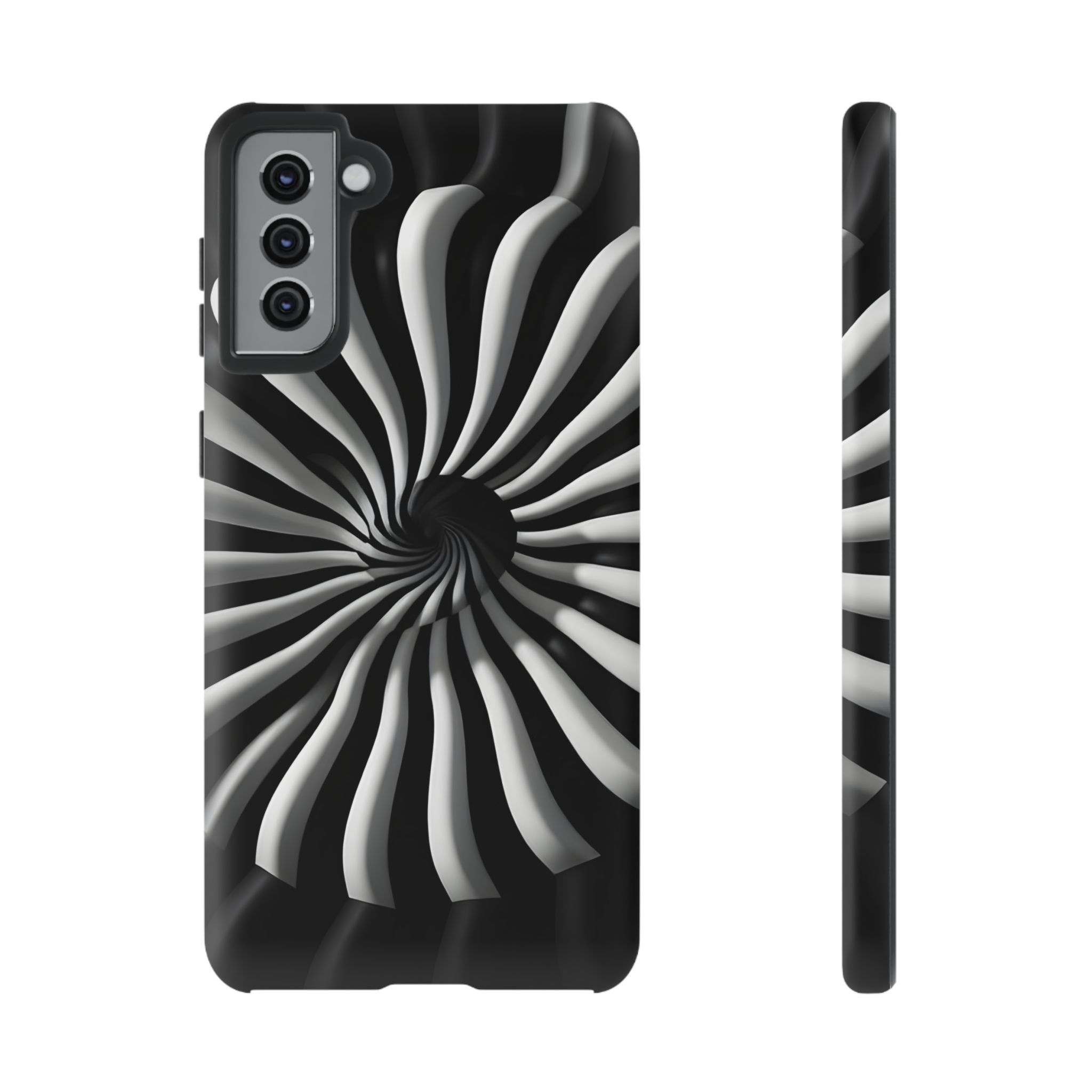Hypnotic Black and White Spiral Phone Case – Optical Illusion Design for iPhone & Galaxy
