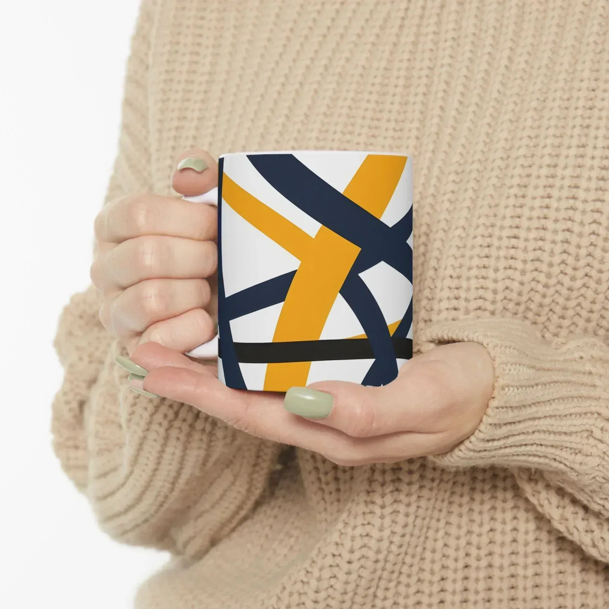 Navy Blue and Orange Smoke Pattern Ceramic Mug - KARARMDESIGN