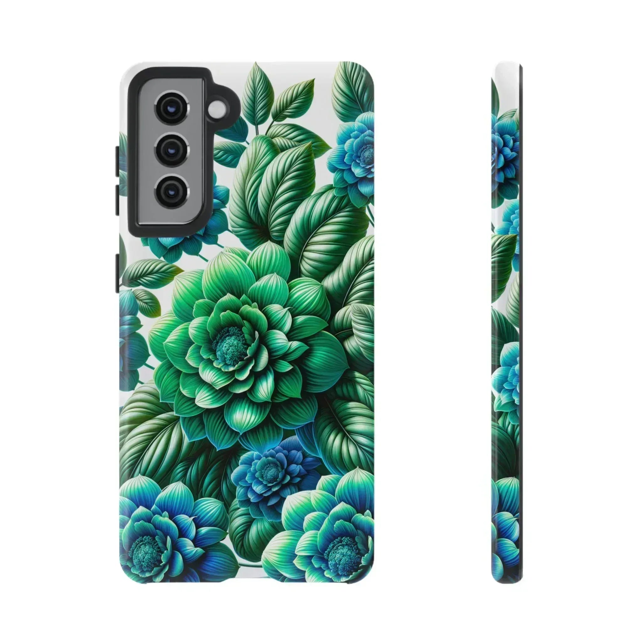 Green and Blue Floral Phone Case for Galaxy S10-S25 - KARARMDESIGN