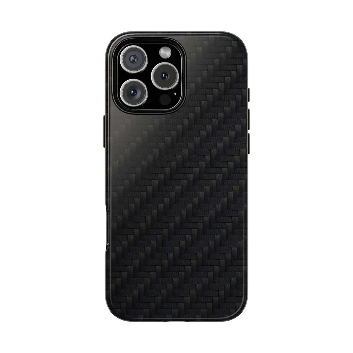 Black carbon-fiber phone case with quad camera cluster and flash cutouts