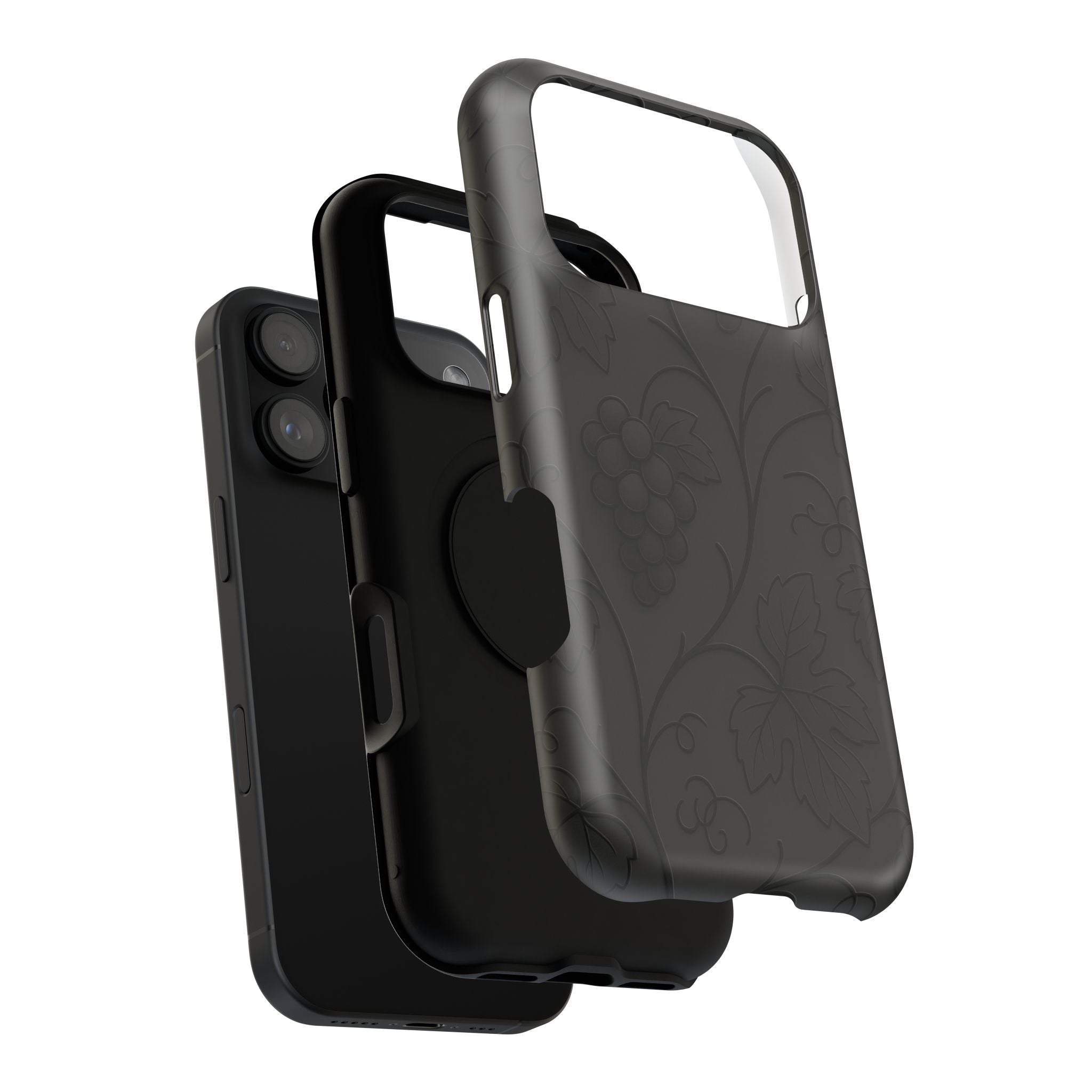 Embossed Grape Leaf Phone Case – Elegant Black Design for iPhone & Samsung