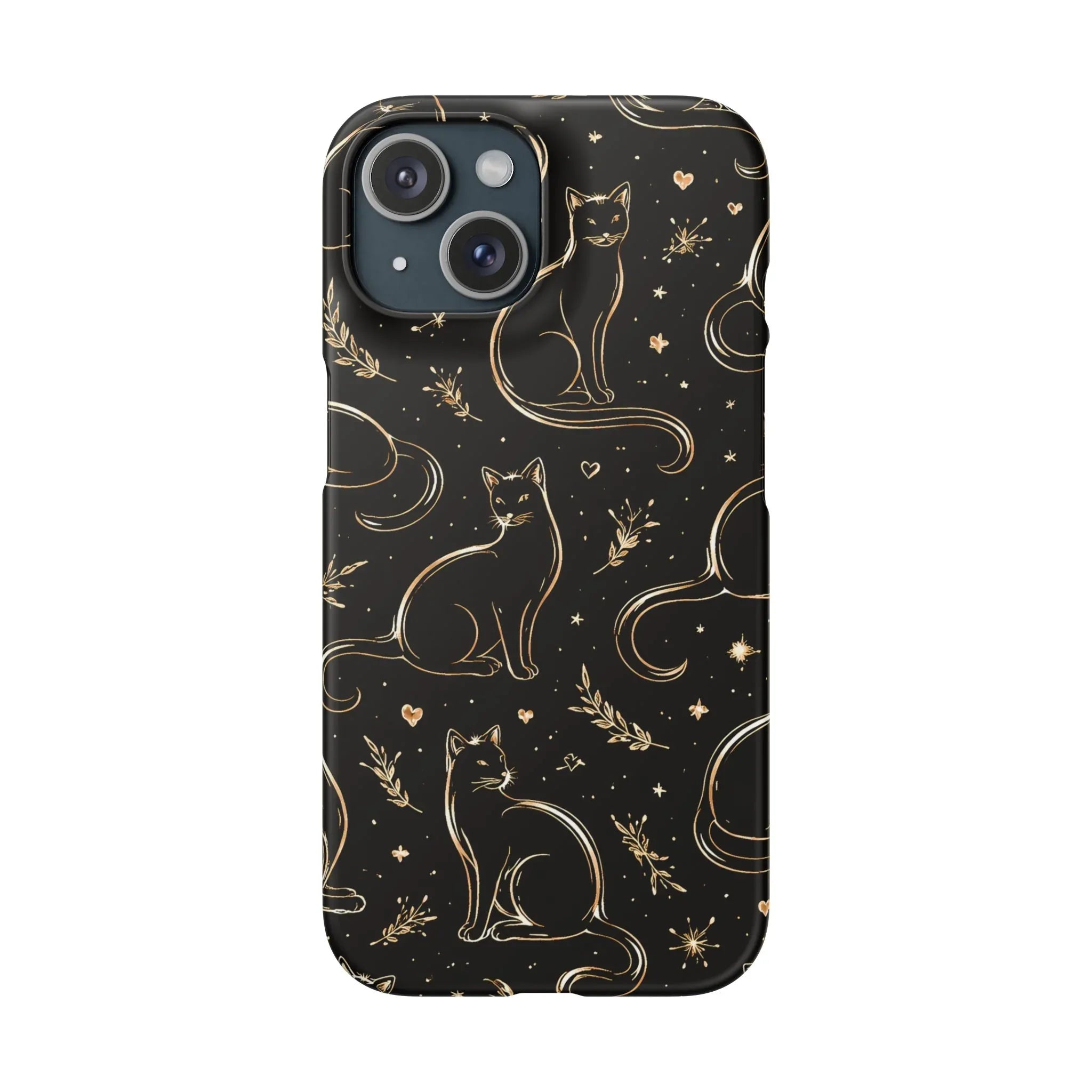 Golden Cat Pattern Phone Case for iPhone 11–17 & Galaxy S21–S25 - KARARMDESIGN