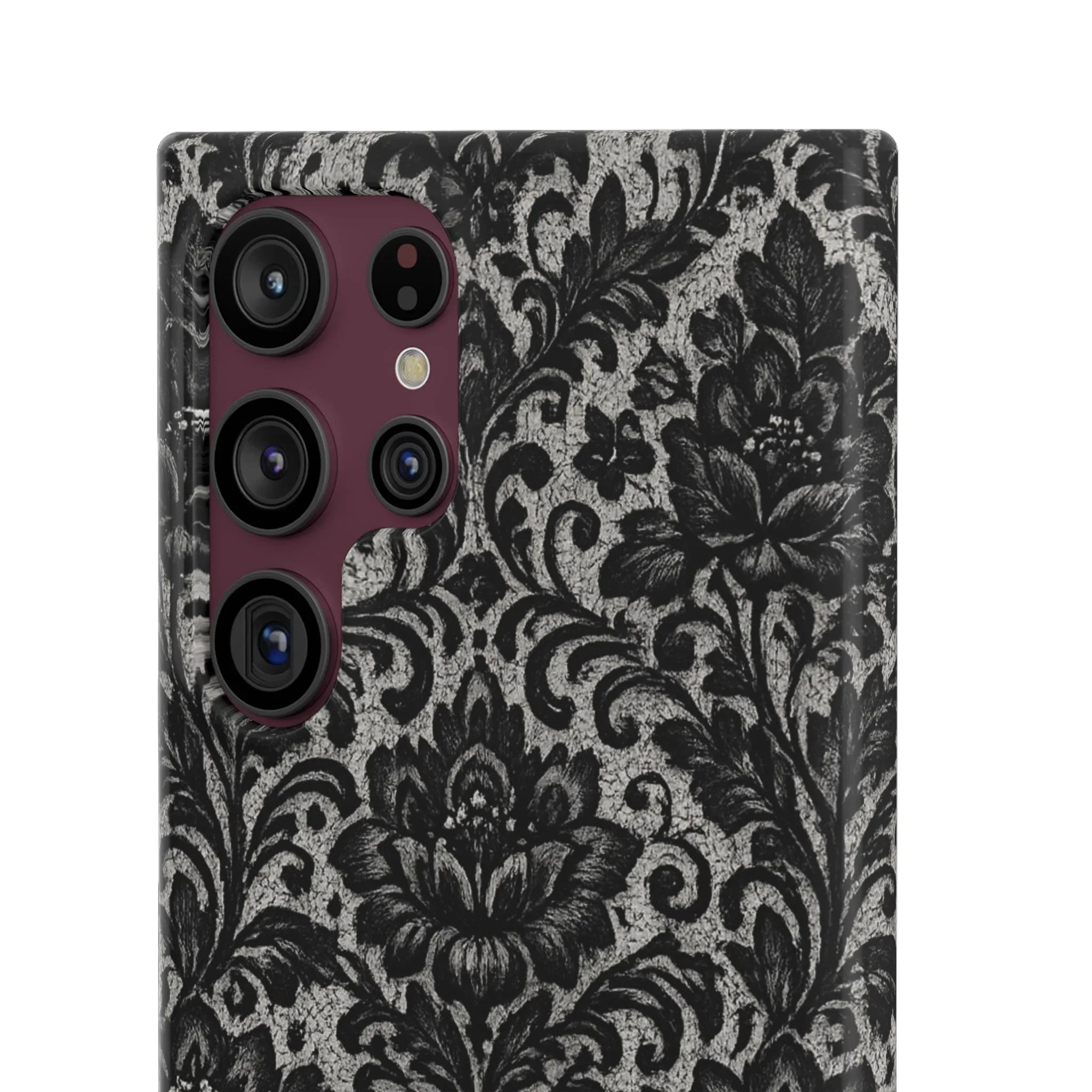 Black Damask Floral Phone Case for iPhone 11-17 and Galaxy S20-S25 - KARARMDESIGN