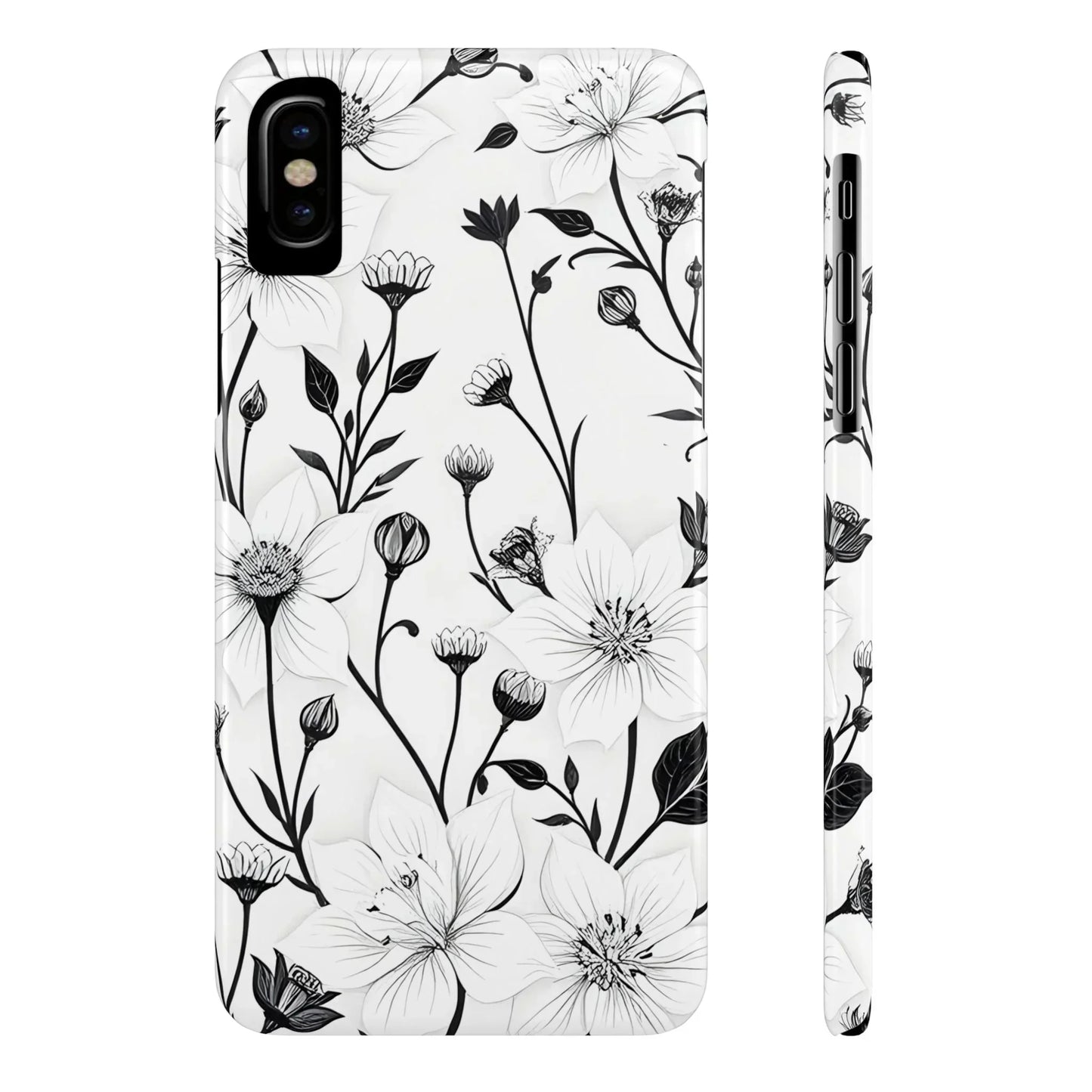 Monochrome Bloom Slim Floral Phone Case for iPhone 7-16 Models - KarArmDesign