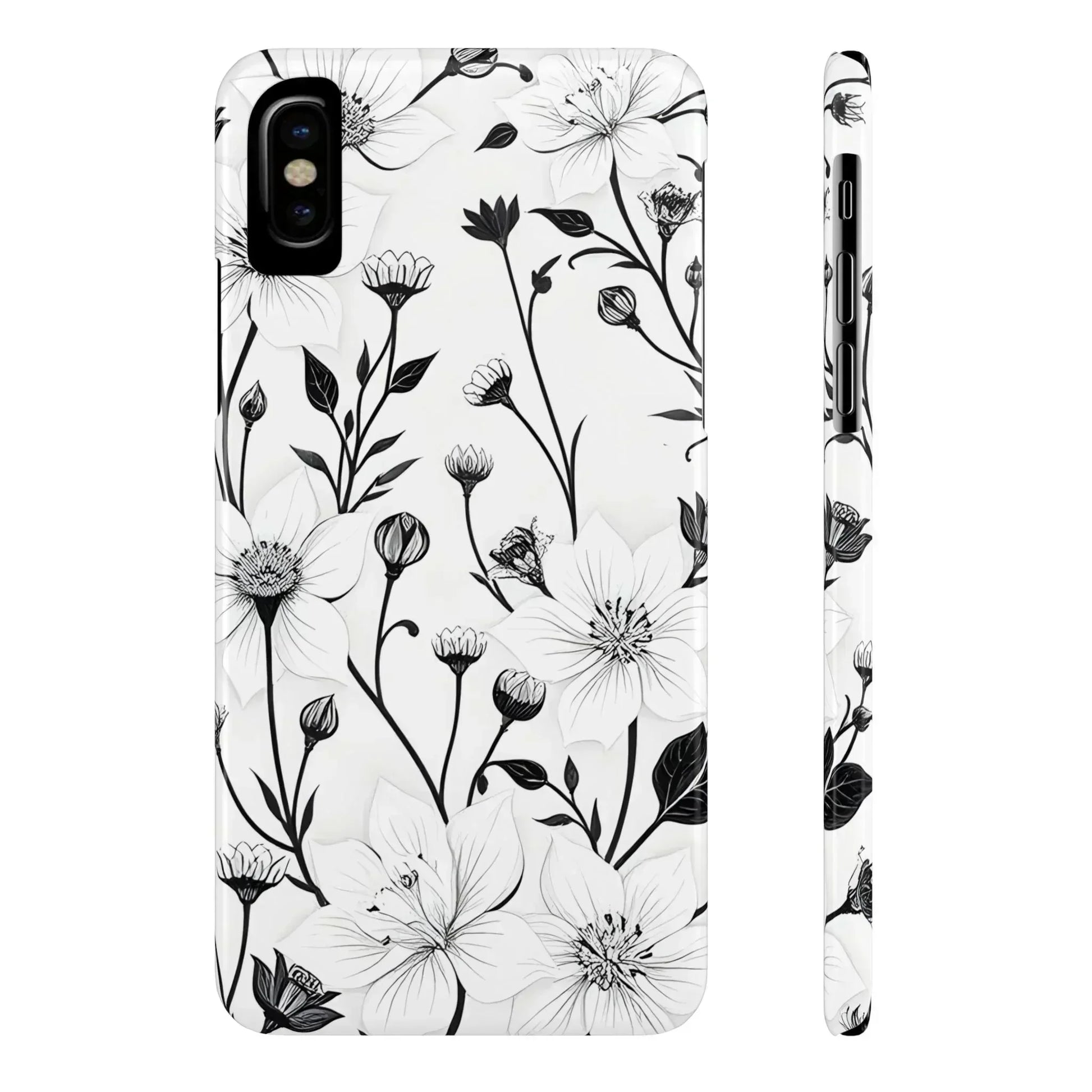 Monochrome Bloom Floral Phone Case for iPhone 11-16 - KARARMDESIGN