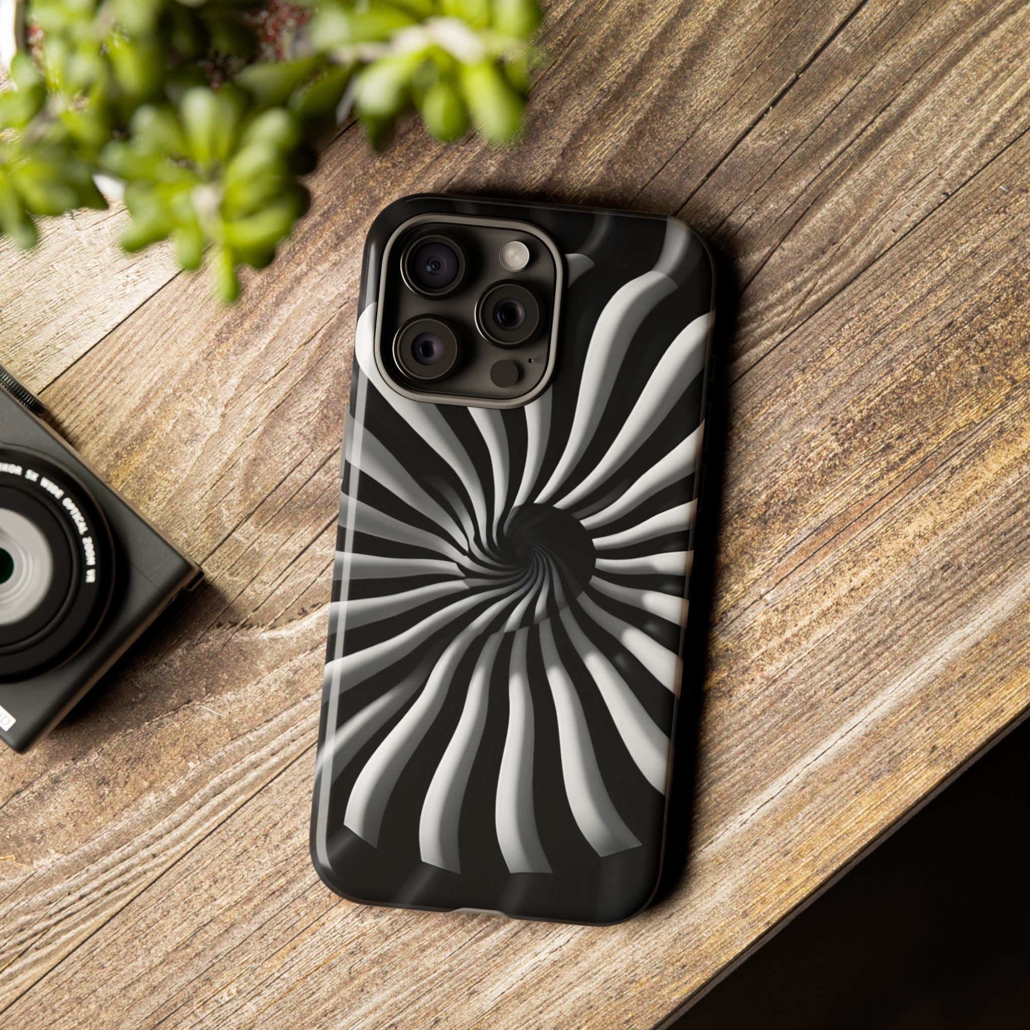 Hypnotic Black and White Spiral Phone Case – Optical Illusion Design for iPhone & Galaxy