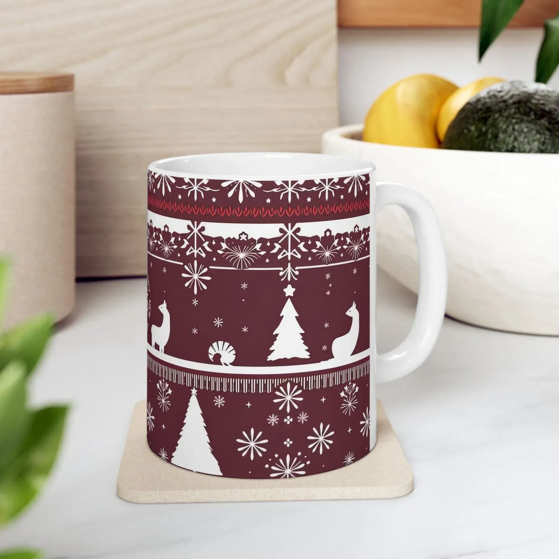Festive Maroon Mug - Ceramic Mug, (11oz, 15oz) - KARARMDESIGN