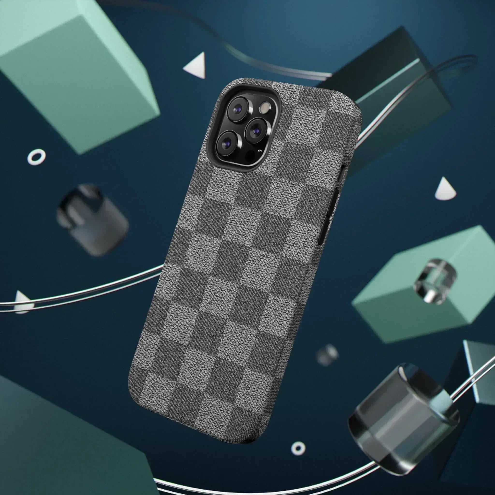 Gray Checkered Phone Case for iPhone 12-16 and Galaxy S21-S22 - KARARMDESIGN