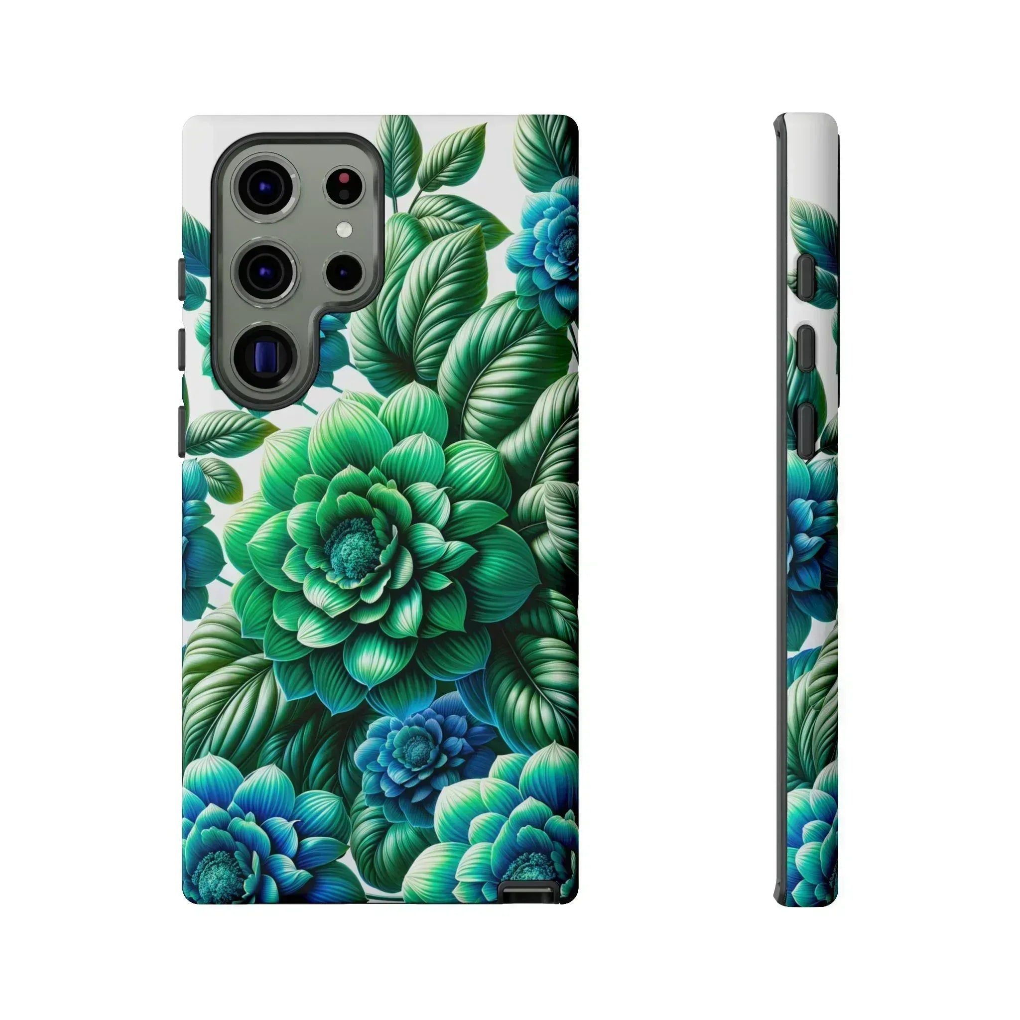 Green and Blue Floral Phone Case for Galaxy S10-S25 - KARARMDESIGN