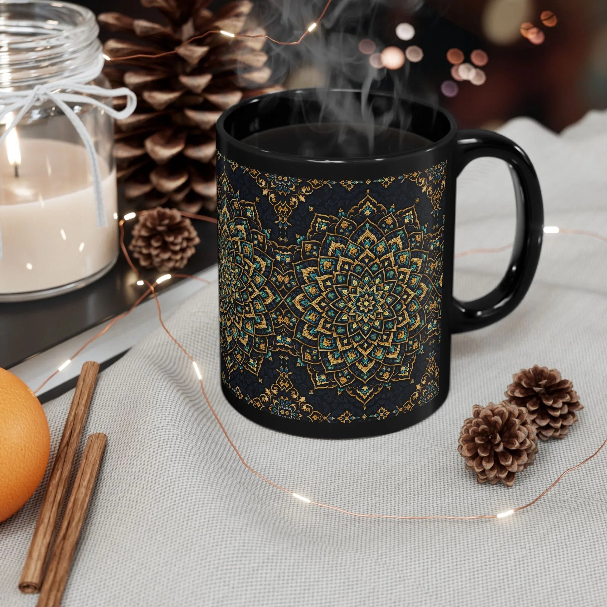 Ornate Mandala Mug - Black Mug (11oz, 15oz) - KARARMDESIGN