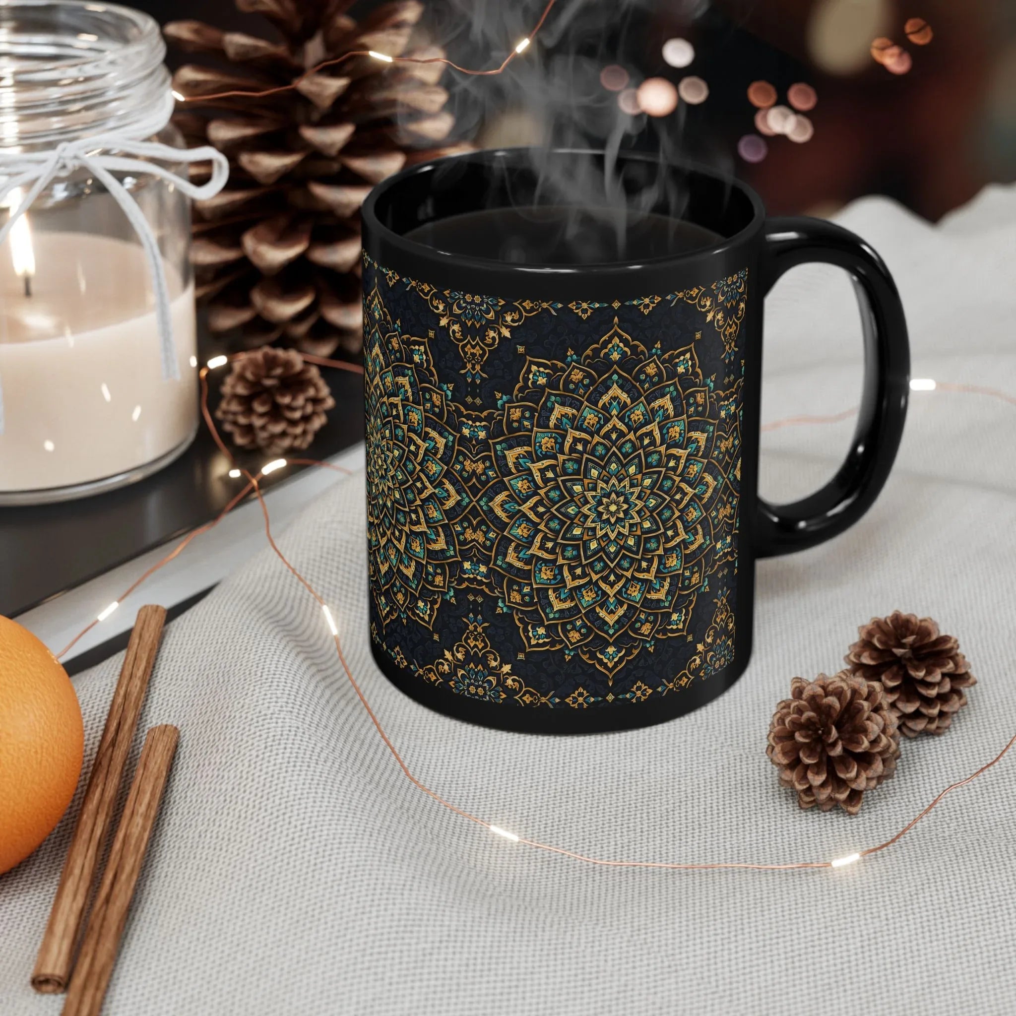 Ornate Mandala Mug - Black Mug (11oz, 15oz) - KARARMDESIGN