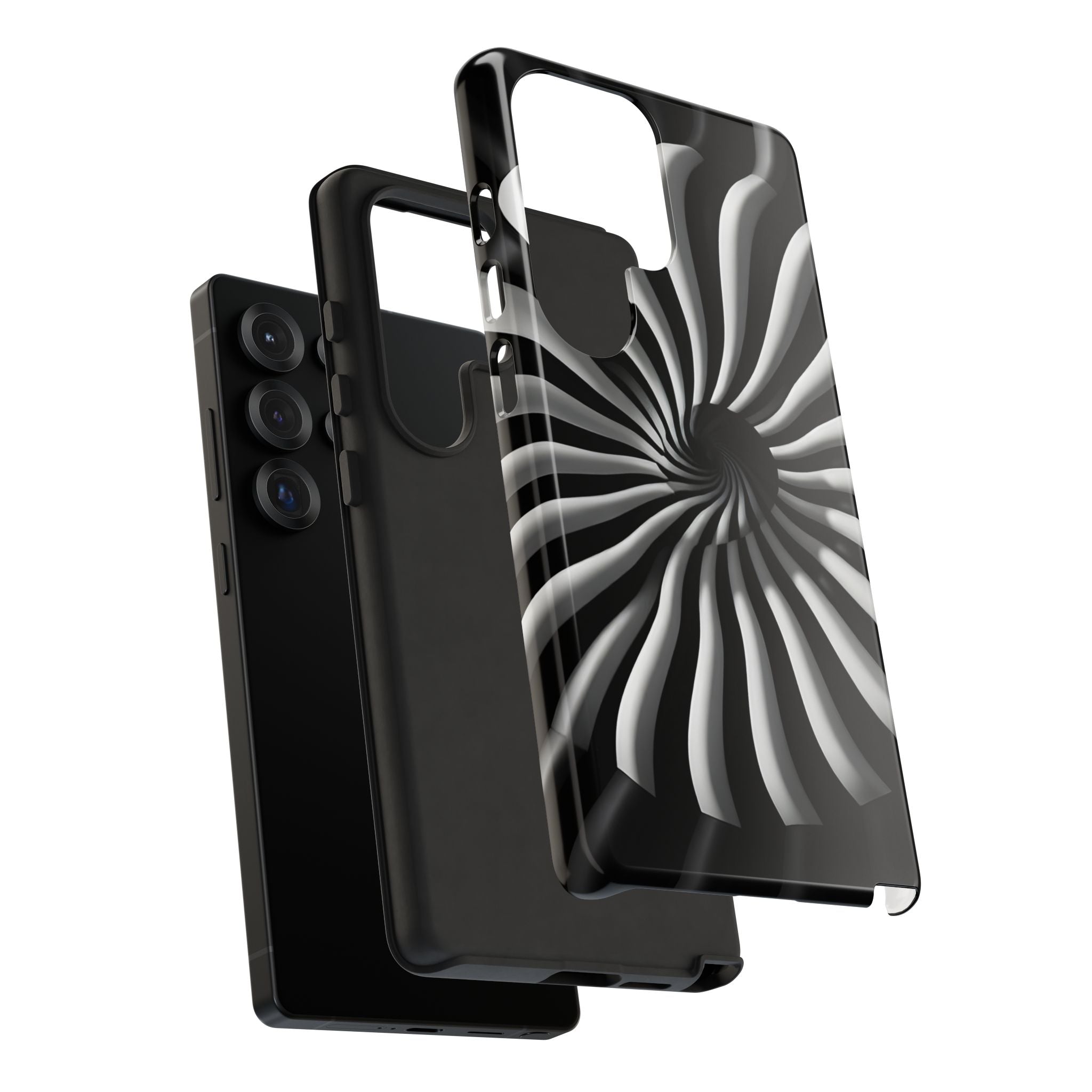 Hypnotic Black and White Spiral Phone Case – Optical Illusion Design for iPhone & Galaxy